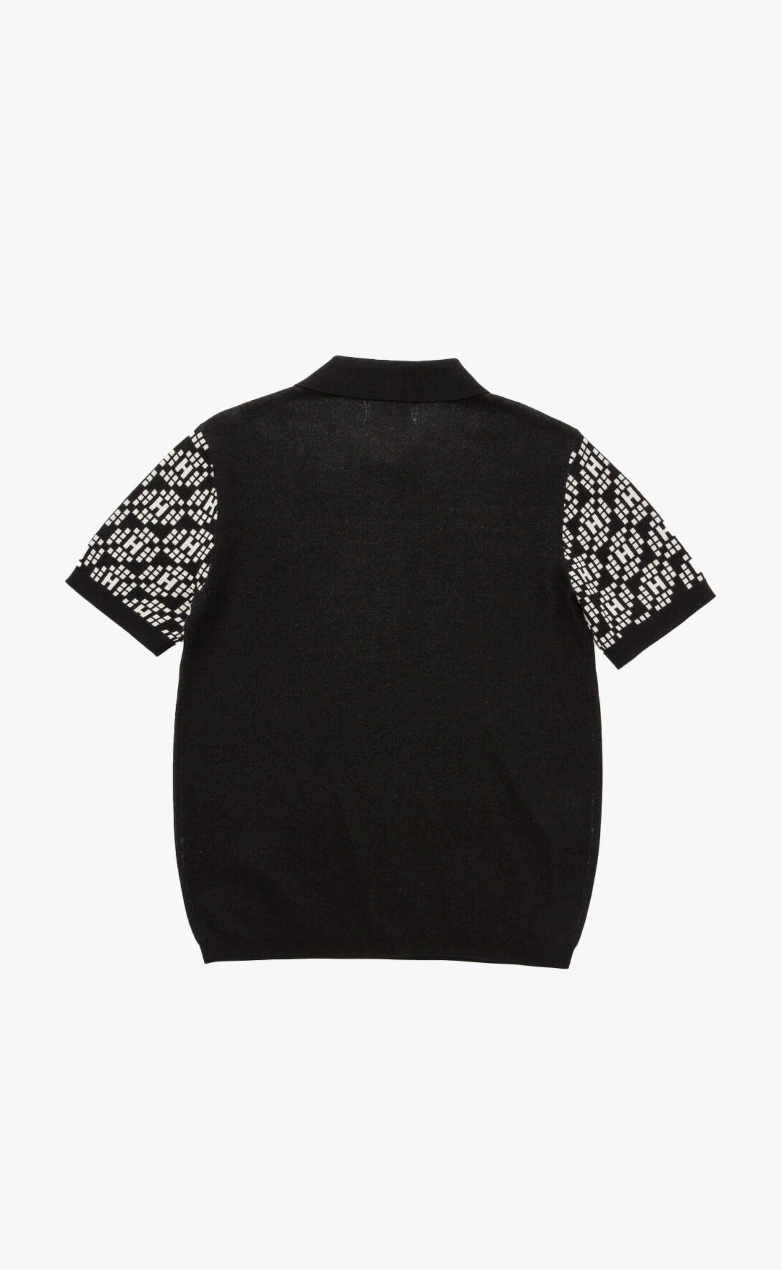 KNIT H PATTERN POLO BLACK T-SHIRT