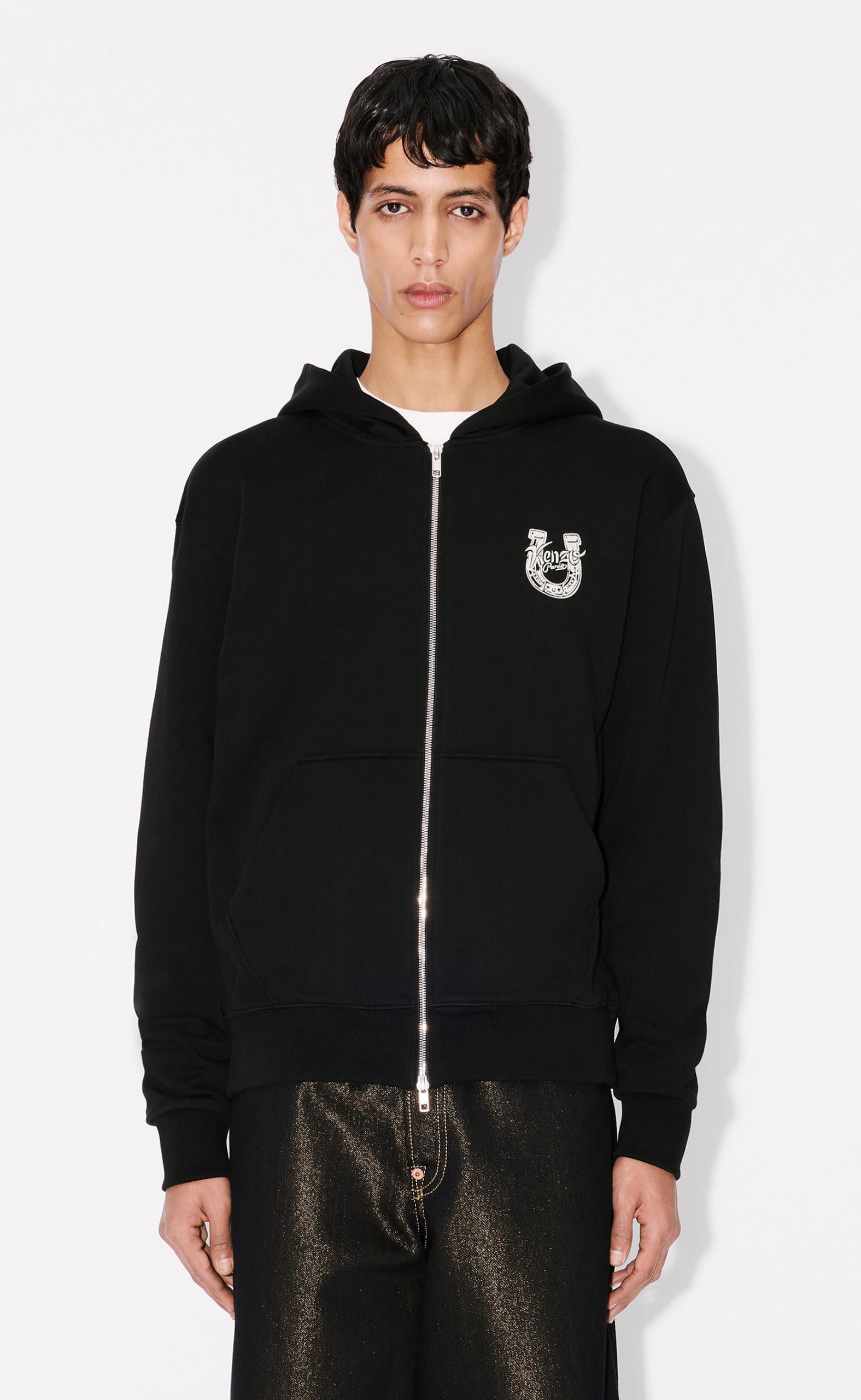 KENZO LUCKY HORSES CLASSIC ZIP UP BLACK HOODIE