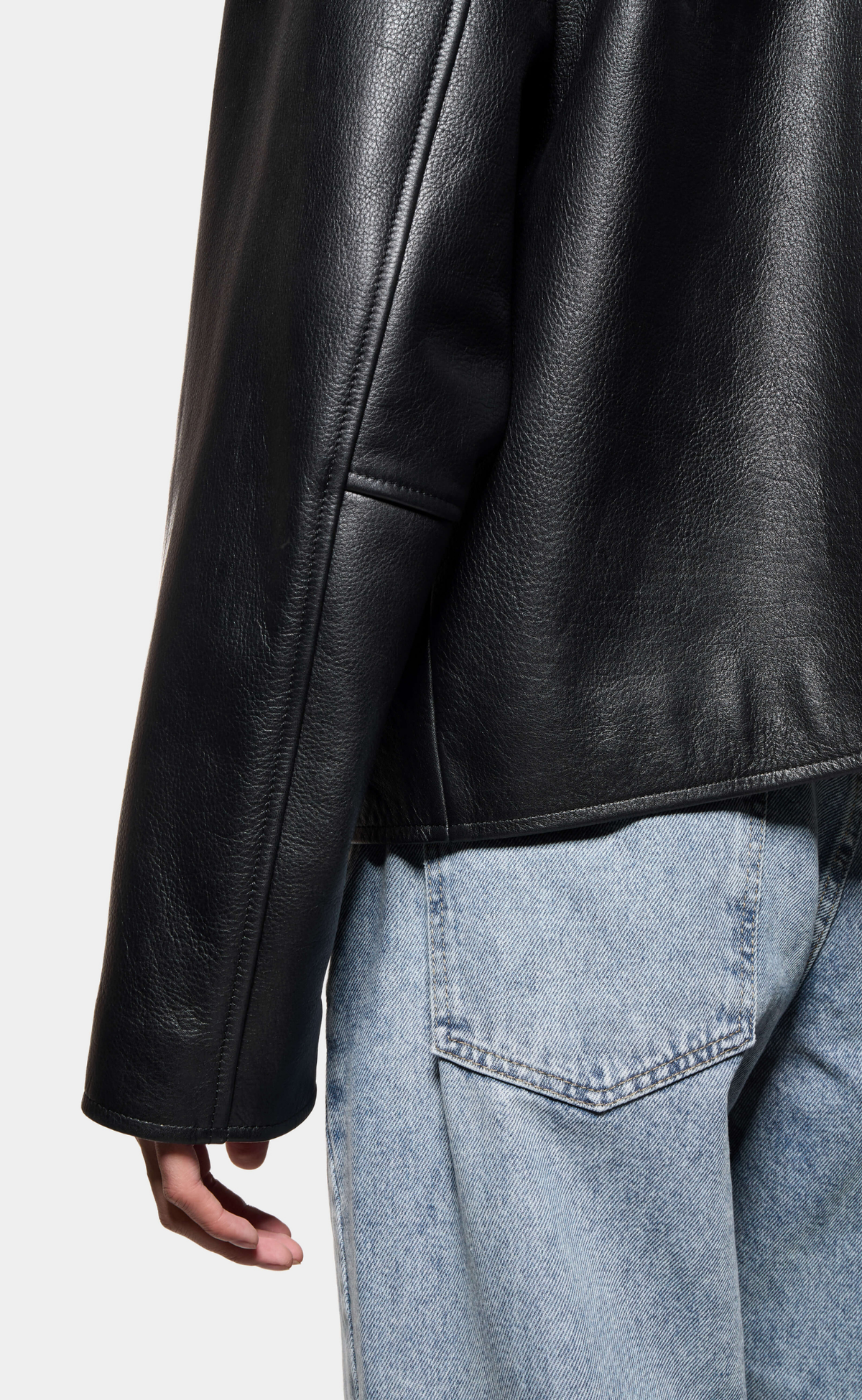 CROPPED LEATHER RACER BLACK JACKET
