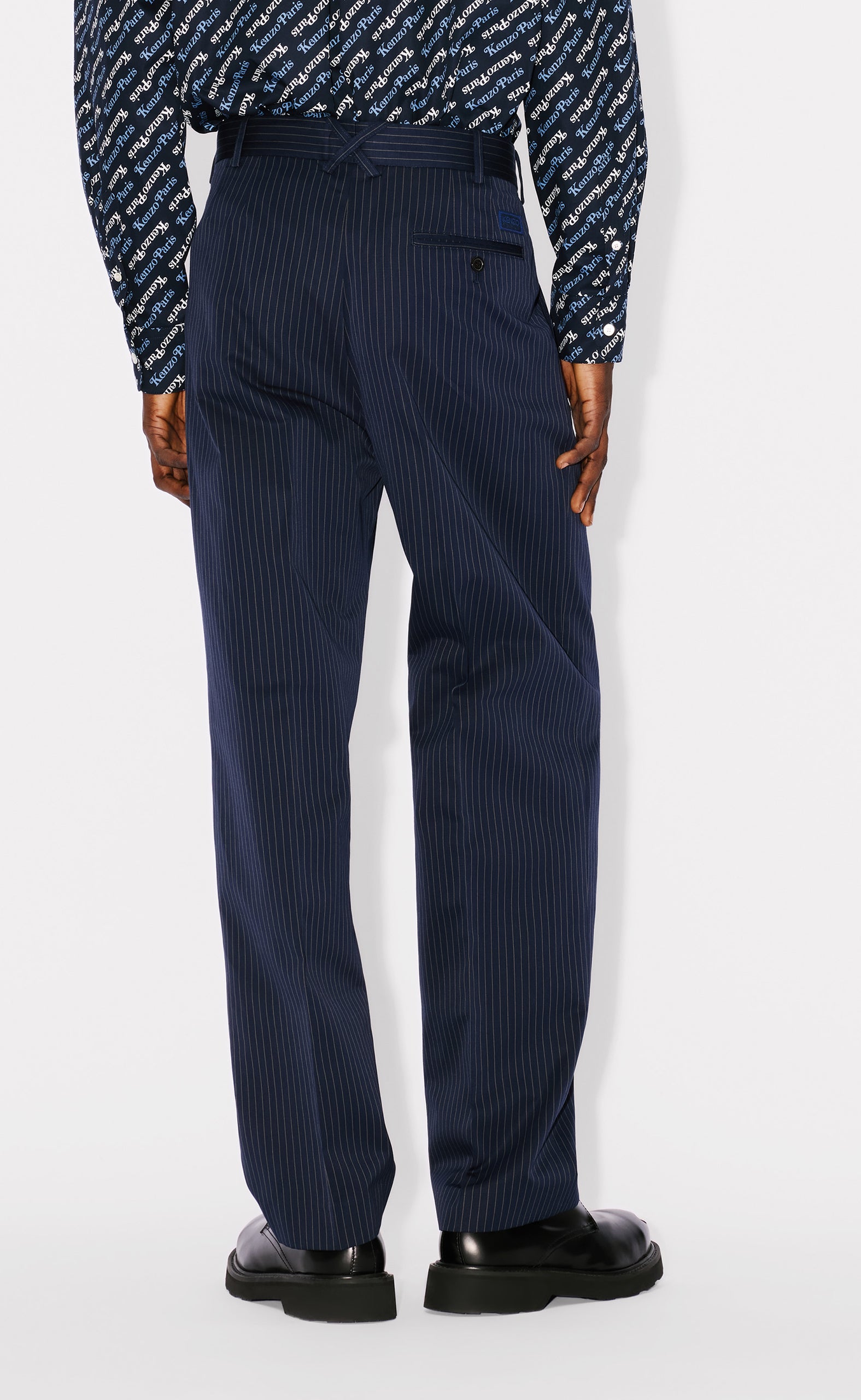 STRIPES PLEATED TAILORED MIDNIGHT BLUE PANTS