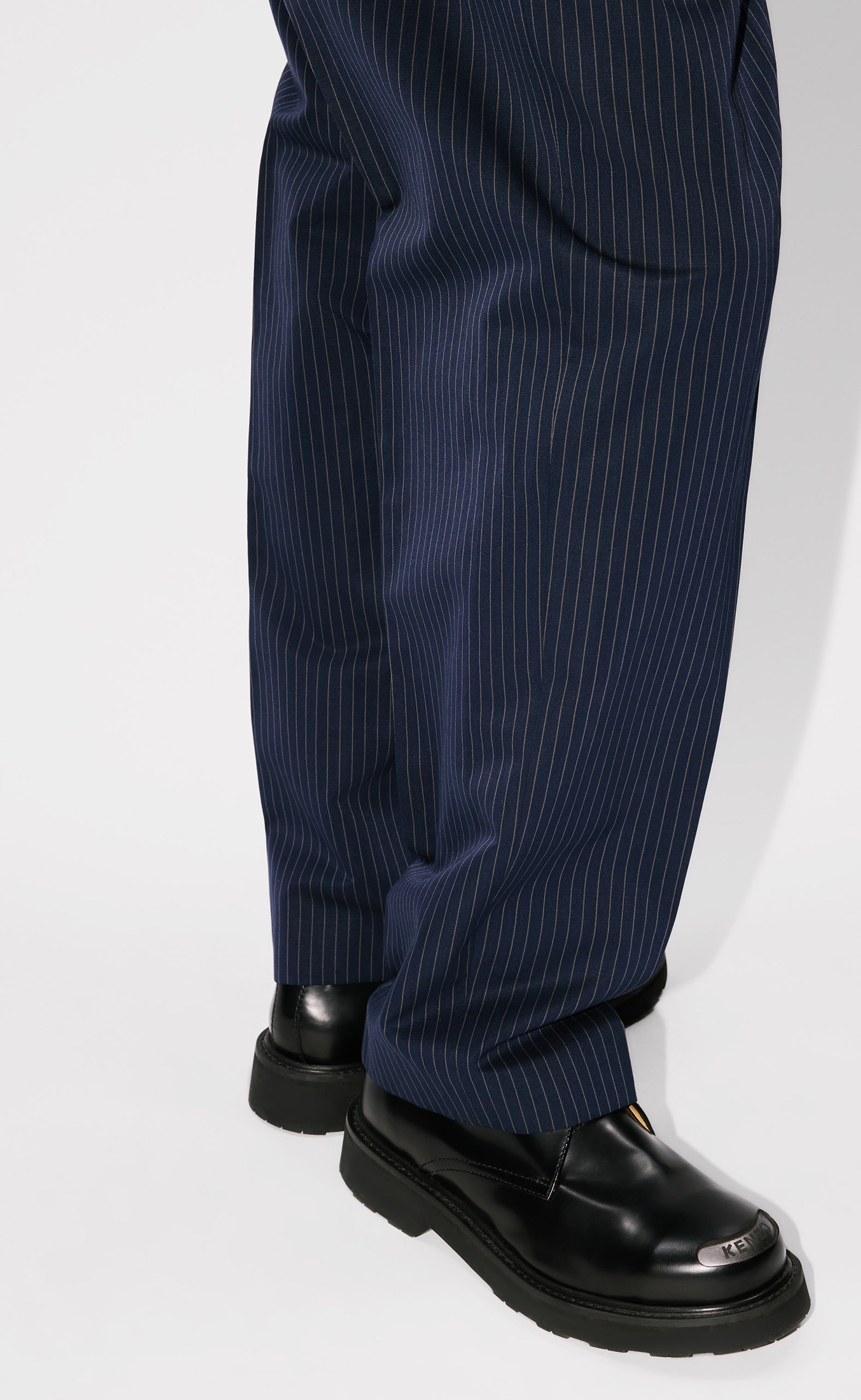 STRIPES PLEATED TAILORED MIDNIGHT BLUE PANTS