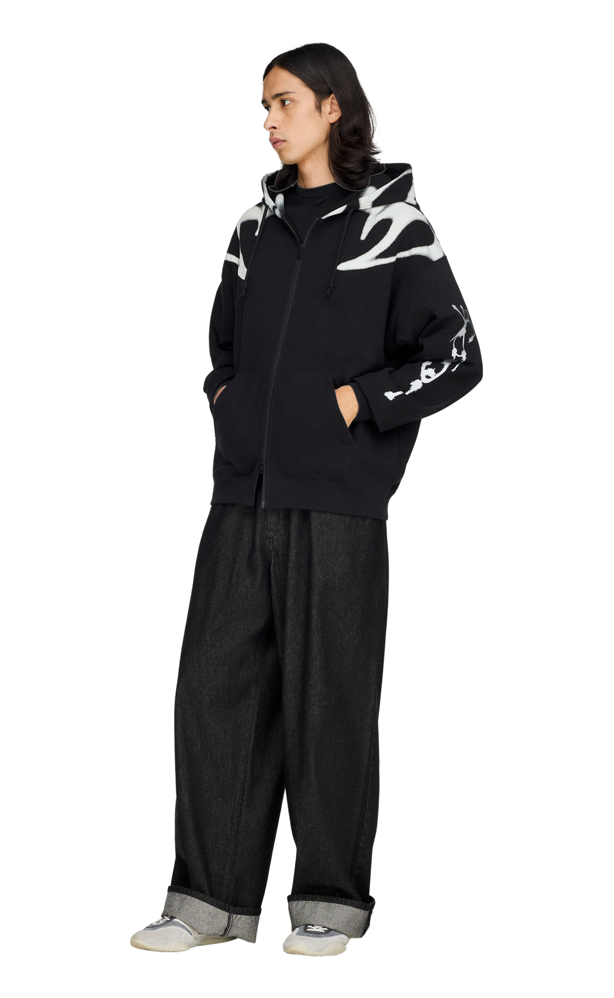 Y-3 CHITO GRAPHIC FRENCH TERRY ZIP BLACK HOODIE