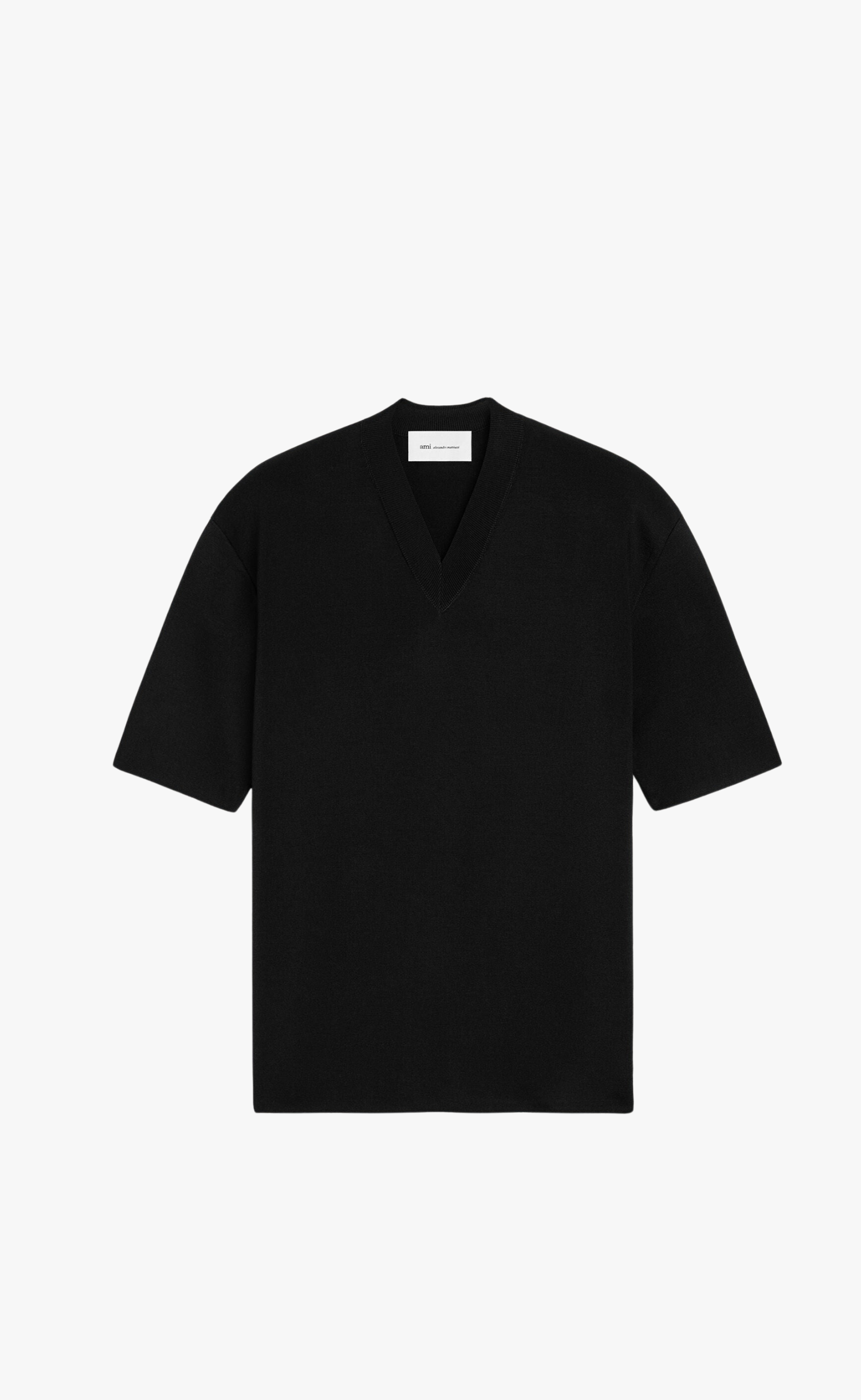 WOOL SHORT SLEEVE V NECK BLACK T-SHIRT