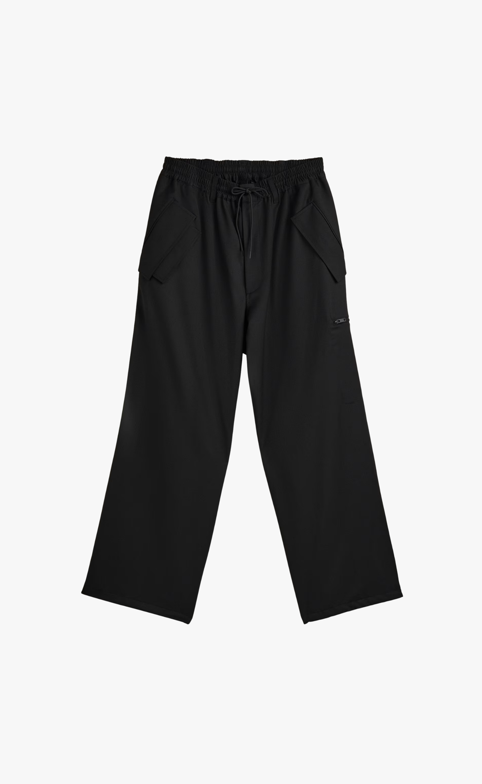 REFINED WOOL STRAIGHT LEG BLACK PANTS