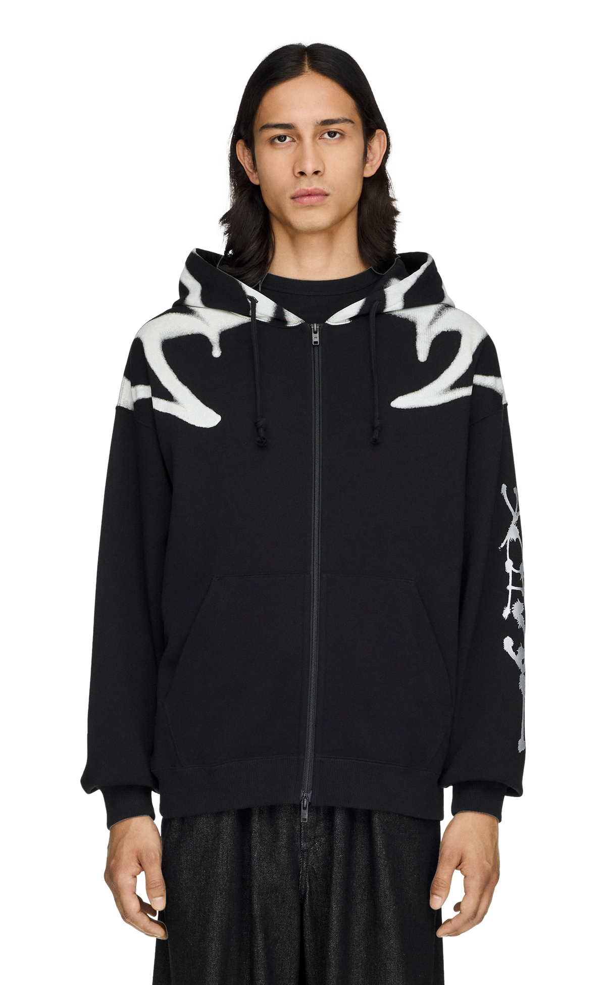 Y-3 CHITO GRAPHIC FRENCH TERRY ZIP BLACK HOODIE