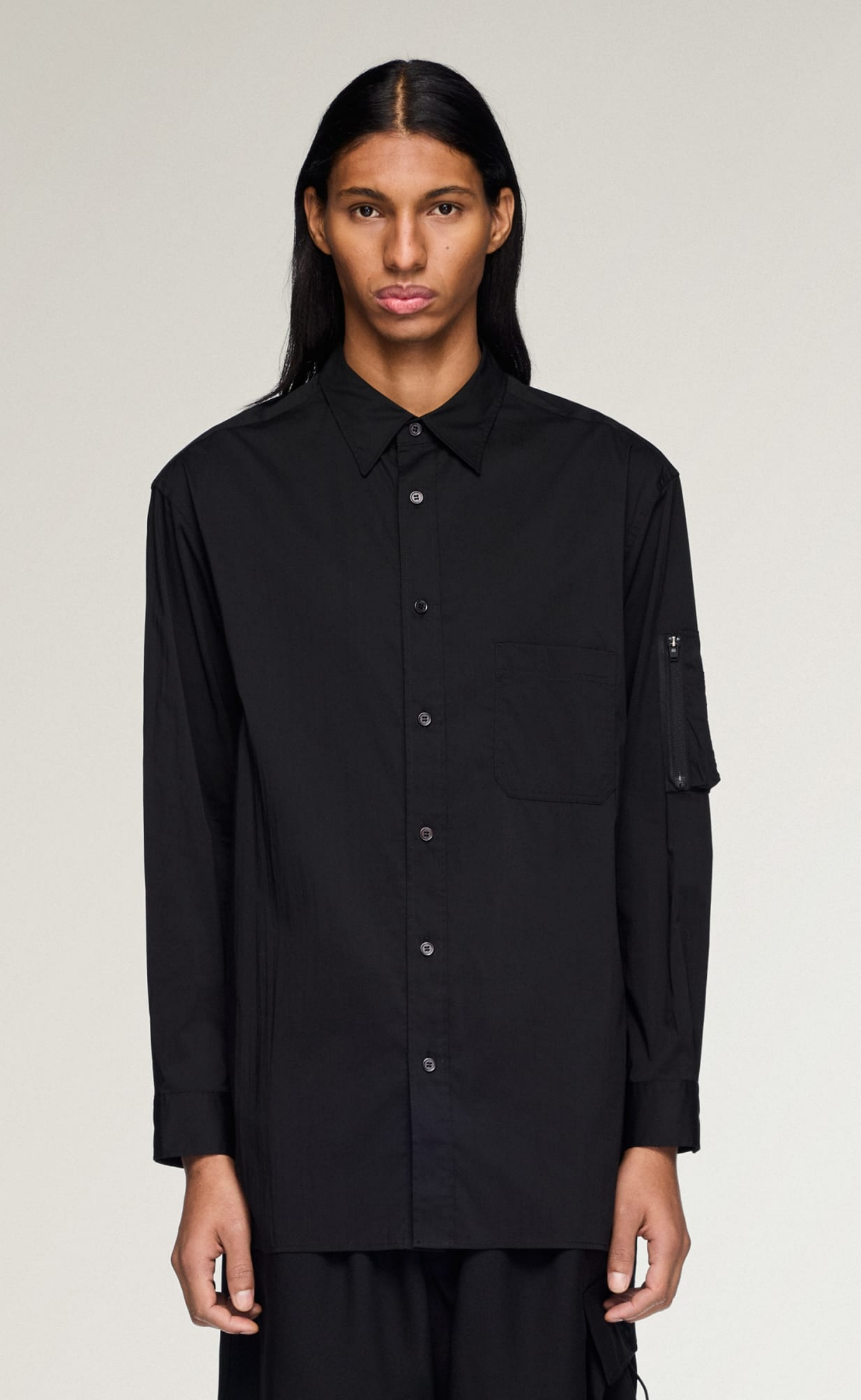 Y-3 COTTON LONGSLEEVE BLACK SHIRT
