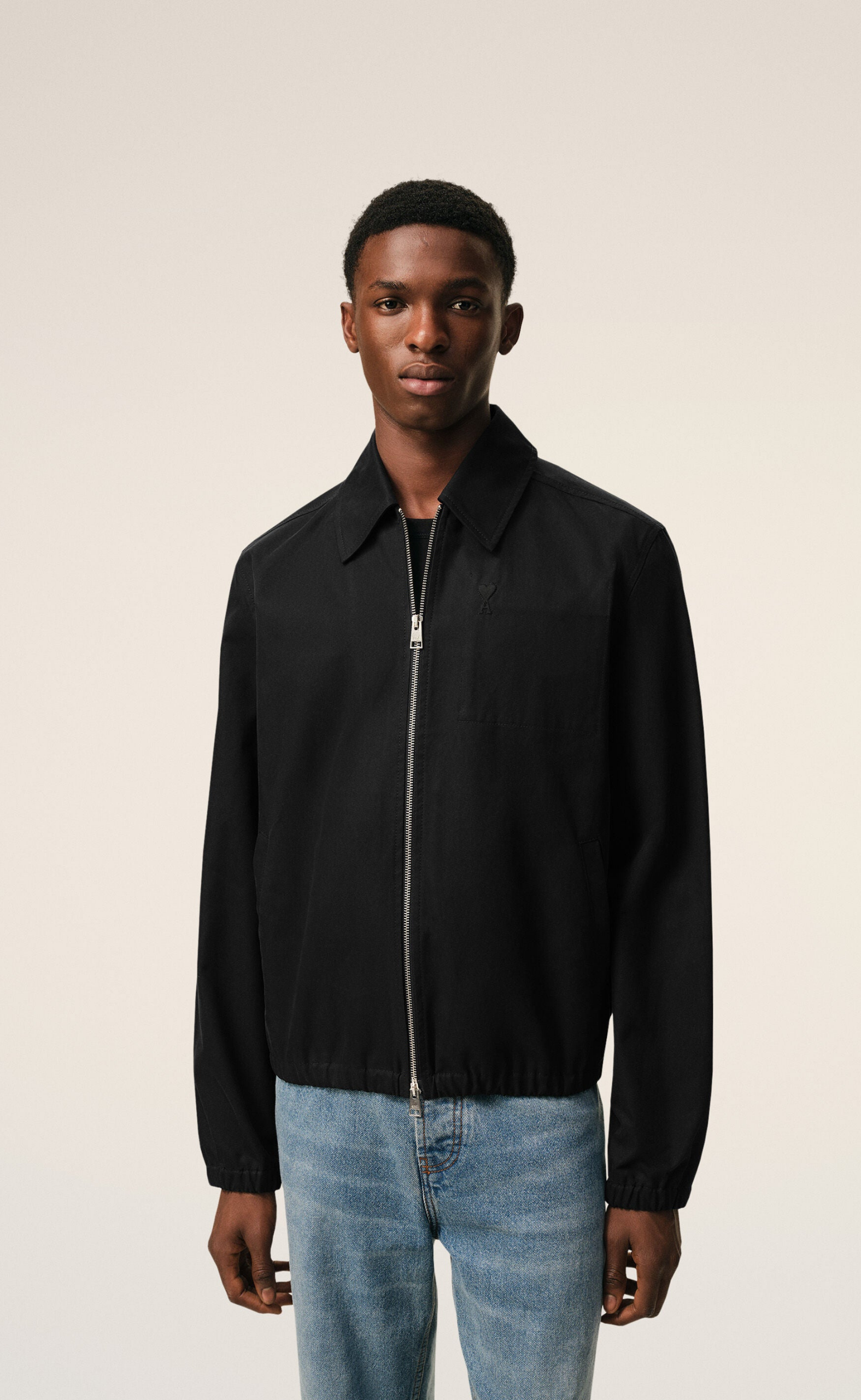 AMI DE COEUR EMBOSSED ZIPPED BLACK JACKET