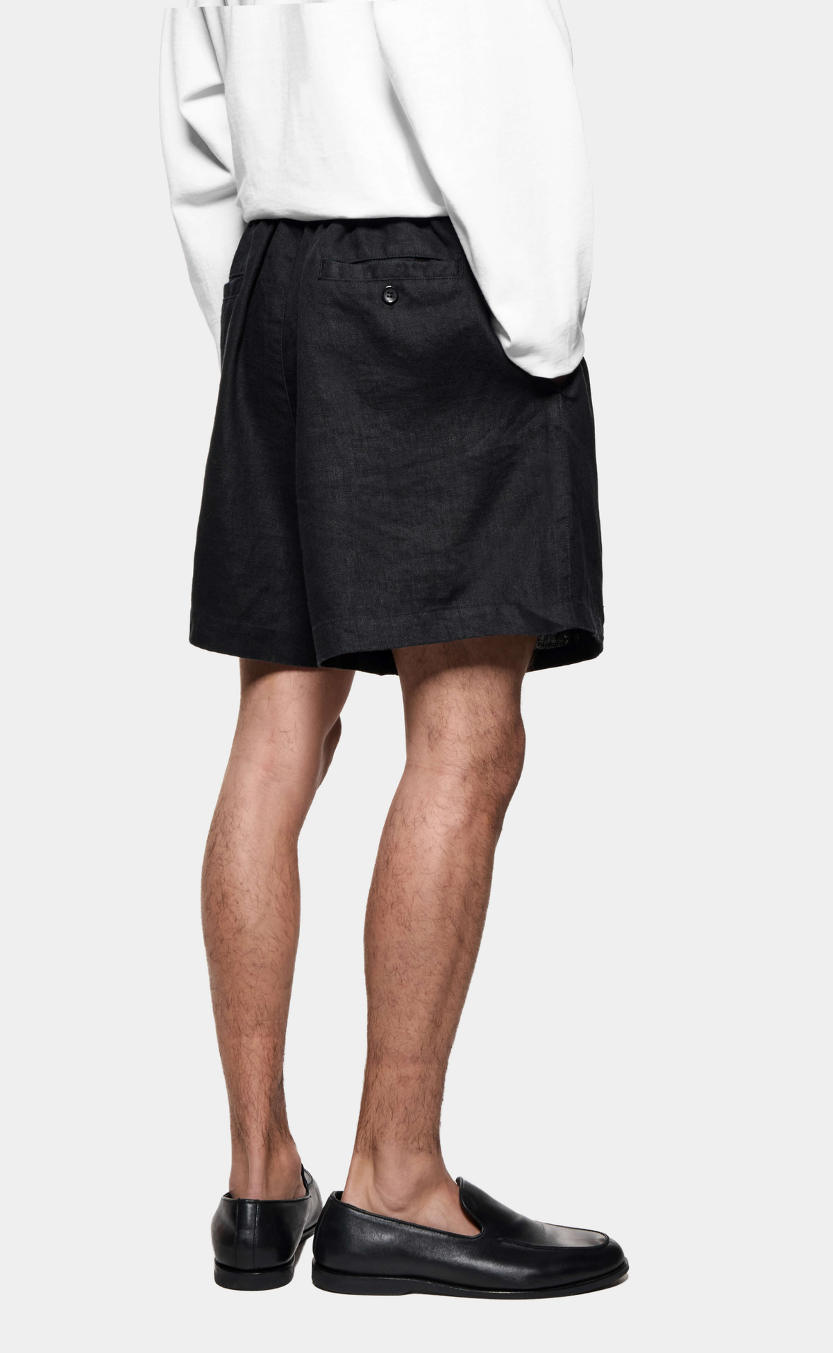 LINEN WIDE LEG BLACK SHORTS