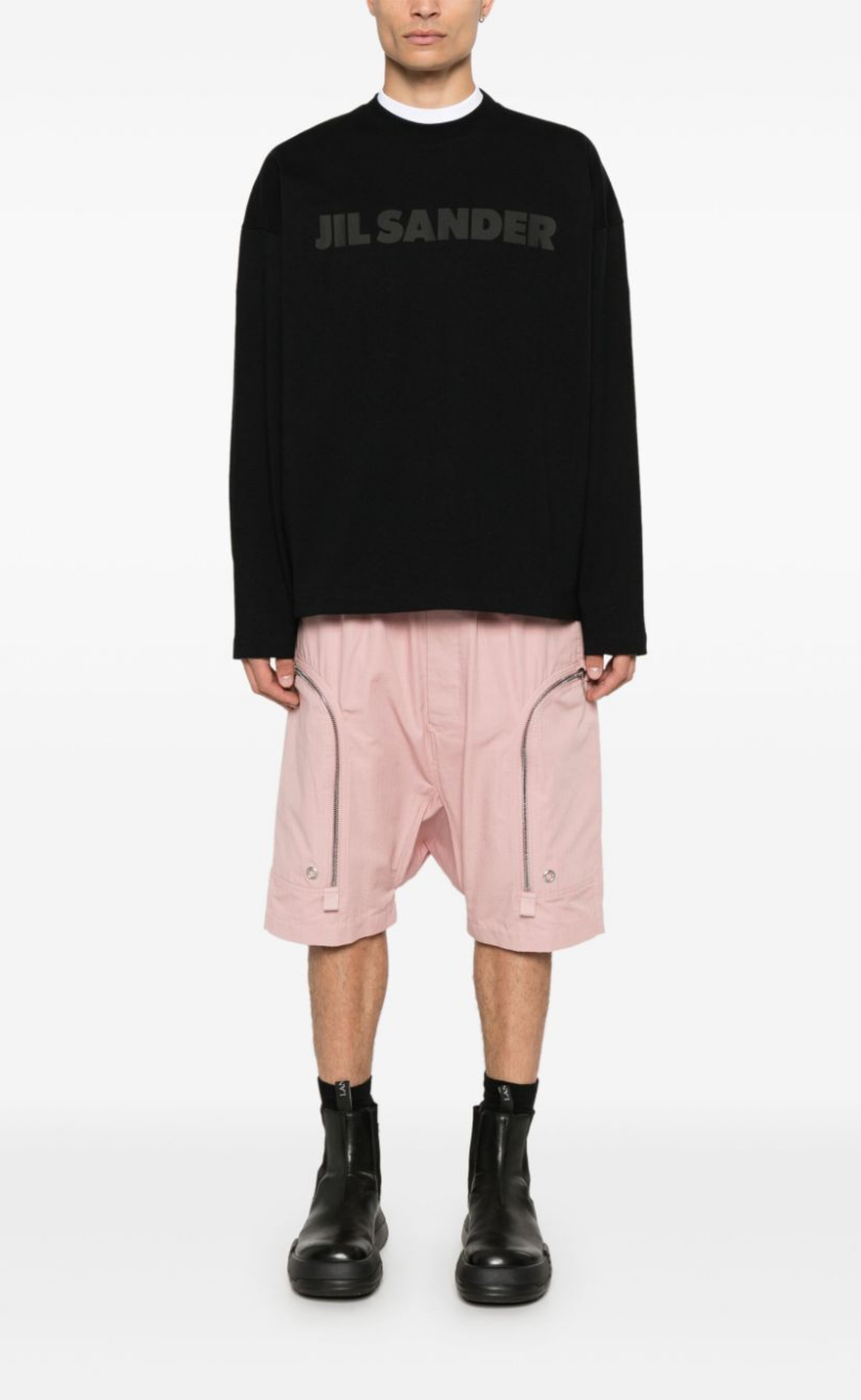 JIL SANDER PRINTED TONAL LOGO BLACK LONGSLEEVE