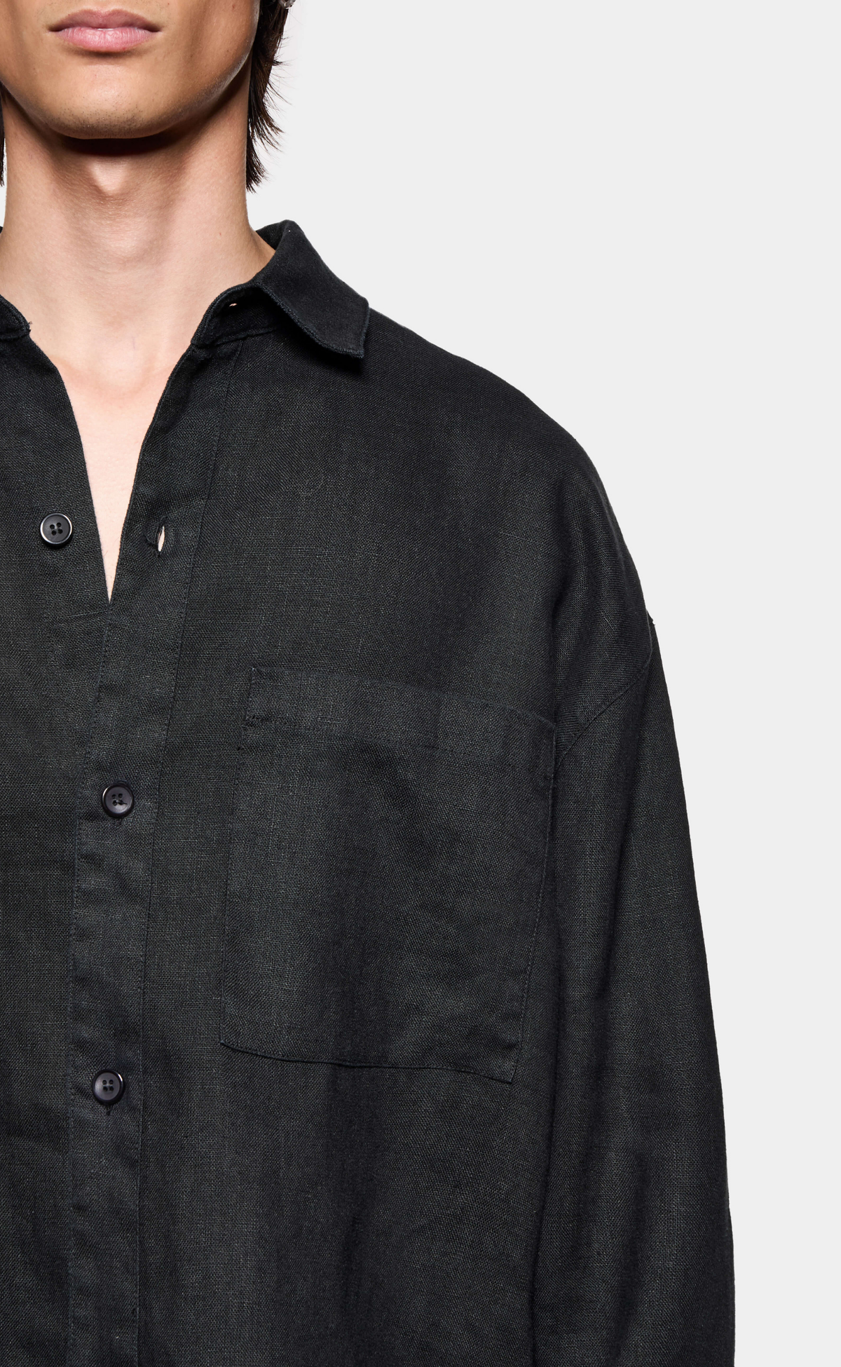 DRAPE SLUB BOX DRESS BLACK SHIRT
