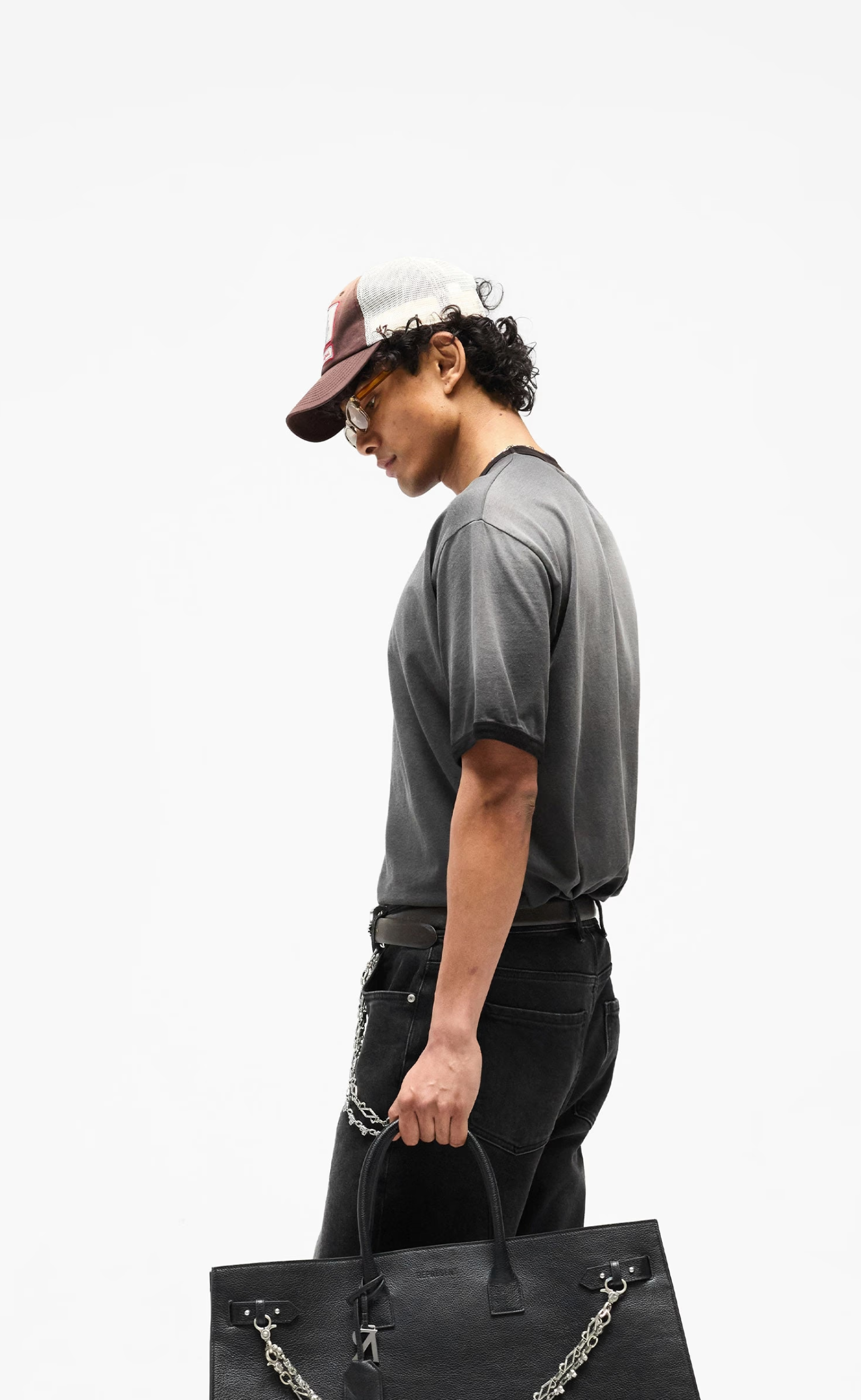 REPRESENT RINGER STAINED BLACK T-SHIRT