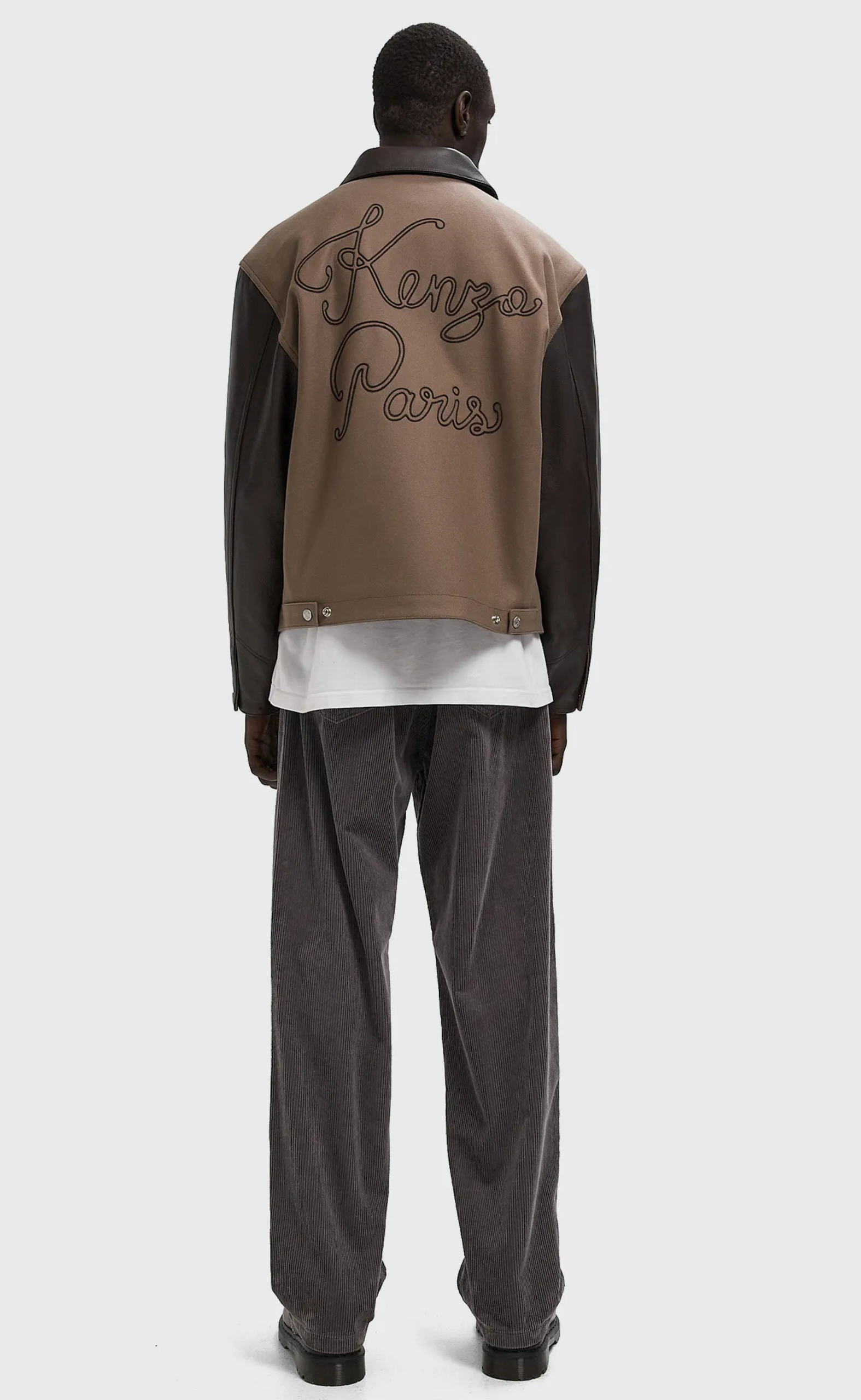 KENZO PARIS CHAINSTITCH LEATHER WOOL BLOUSON TAUPE JACKET