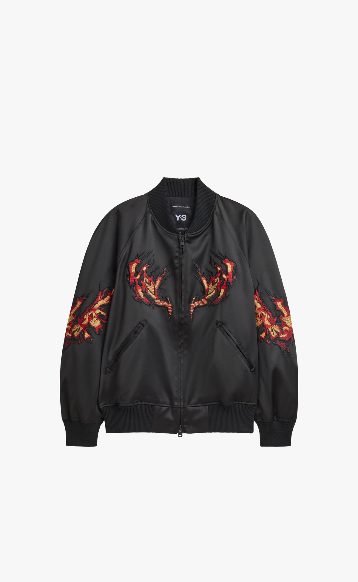 Y-3 EMBROIDERED GRAPHIC SATIN SOUVENIR BLACK JACKET