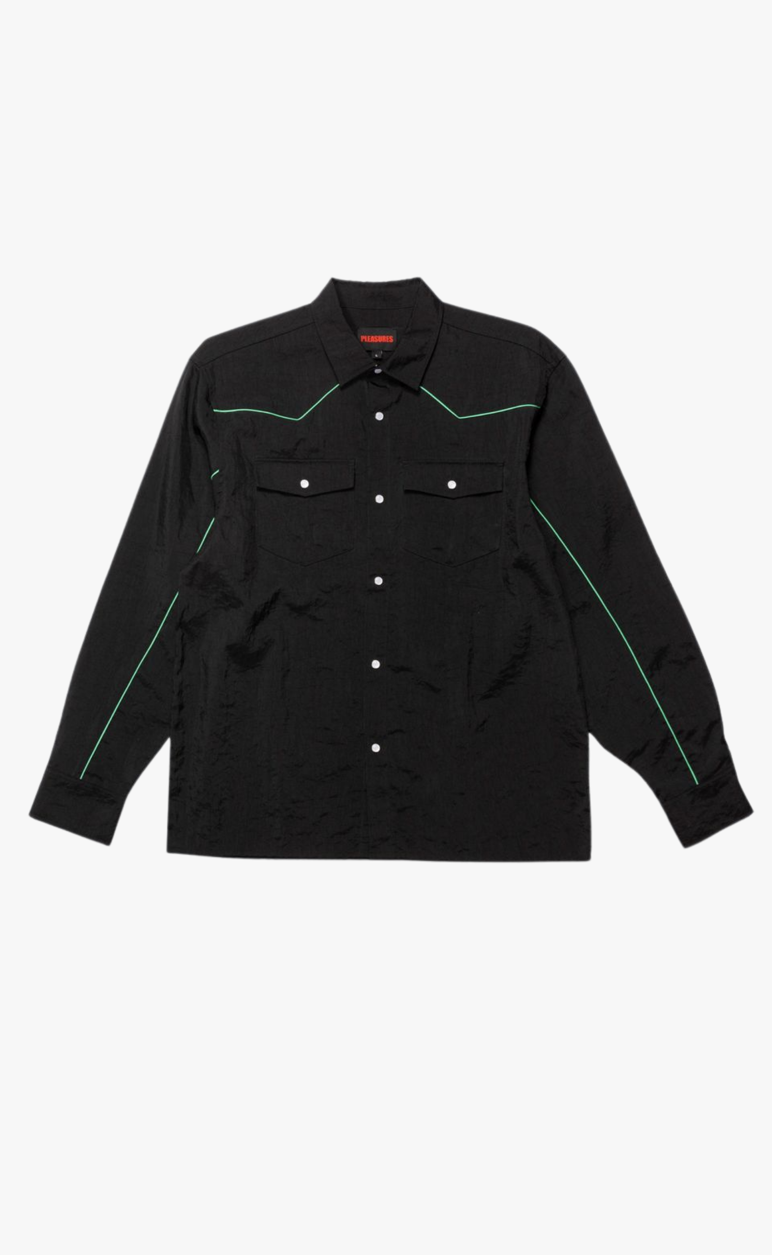 NYLON WESTERN BUTTON UP BLACK SHIRT