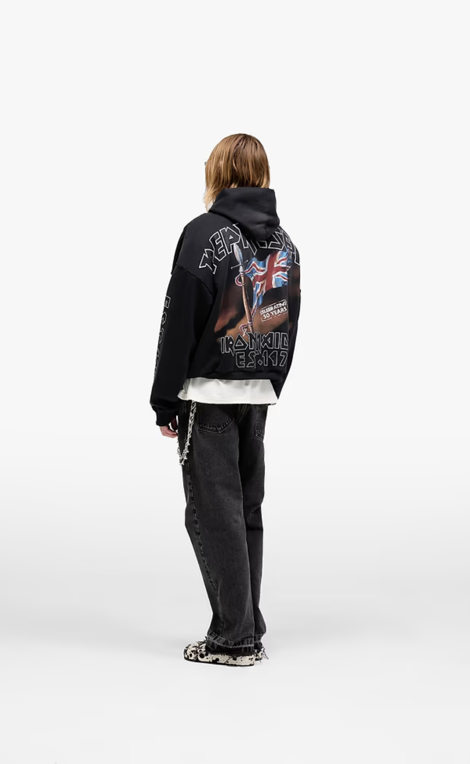 IRON MAIDEN STEED STAINED BLACK HOODIE