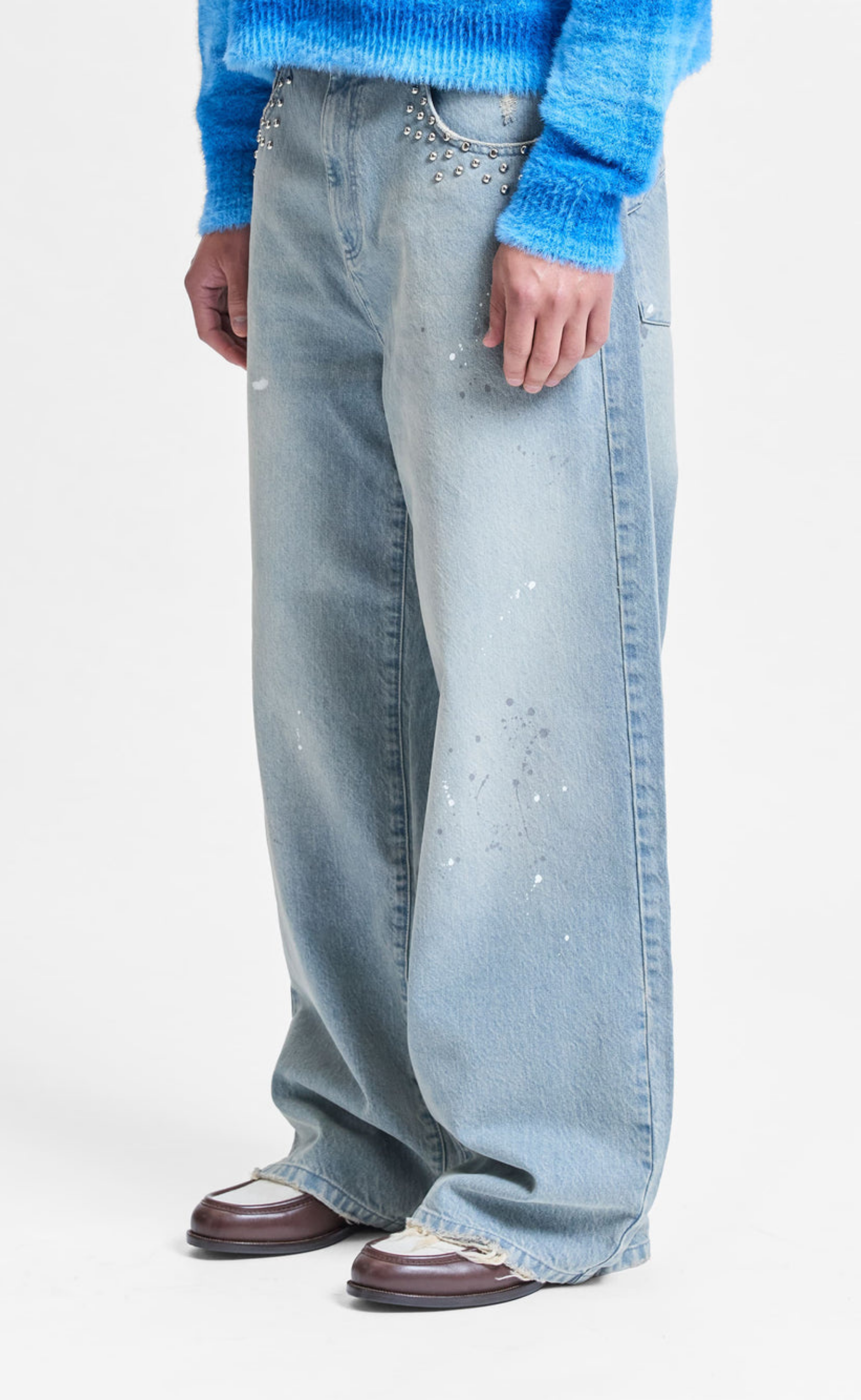 STUDDED DENIM  LIGHT BLUE PANTS