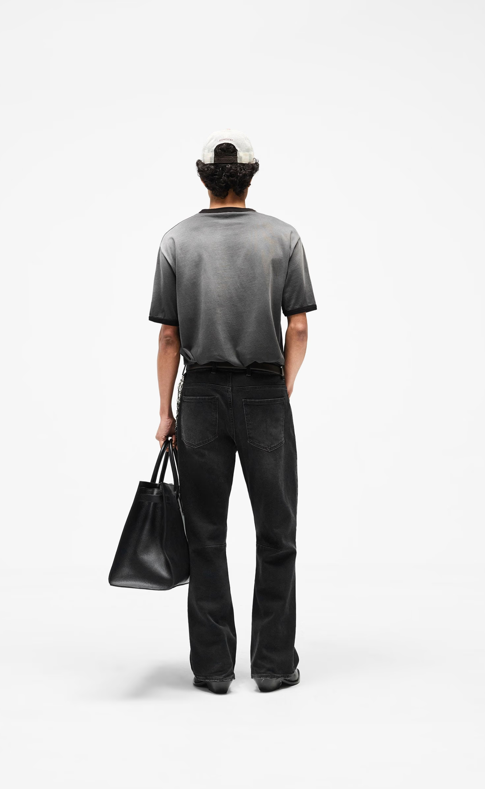 REPRESENT RINGER STAINED BLACK T-SHIRT