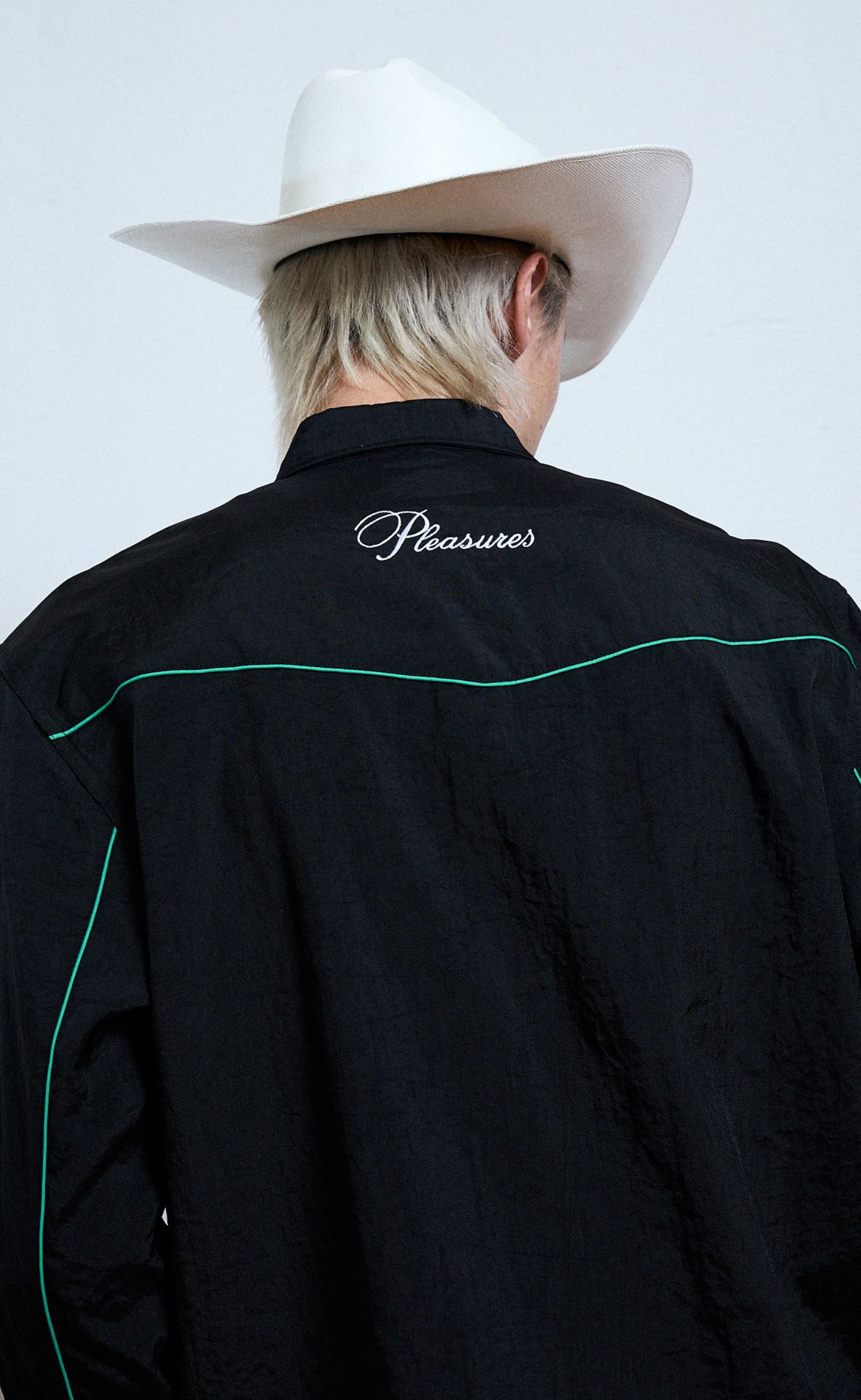 NYLON WESTERN BUTTON UP BLACK SHIRT