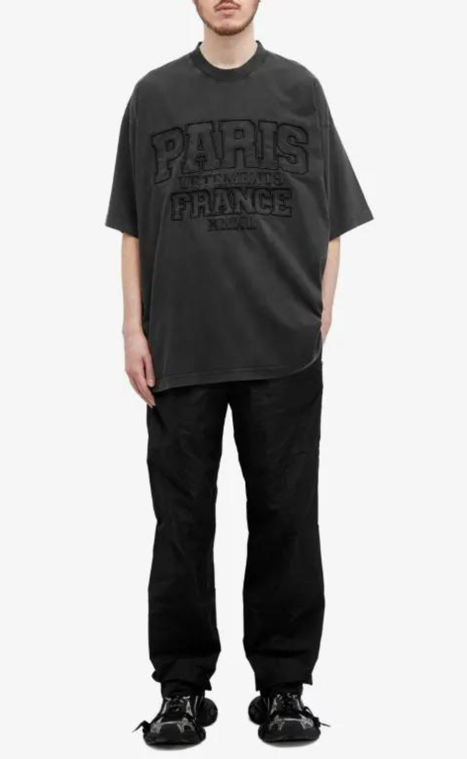 XXXL PARIS LOGO WASHED BLACK T-SHIRT