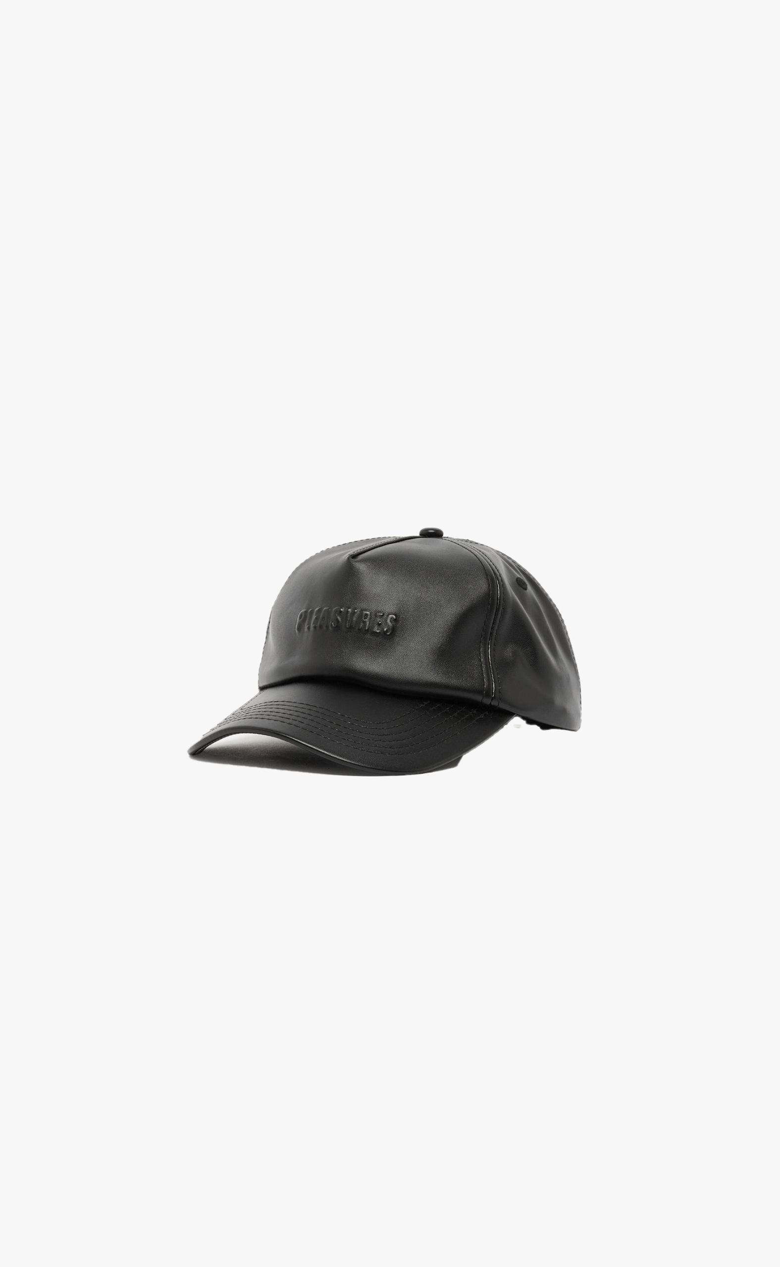 BLACK DEBOSSED VEGAN LEATHER 5 PANEL HAT