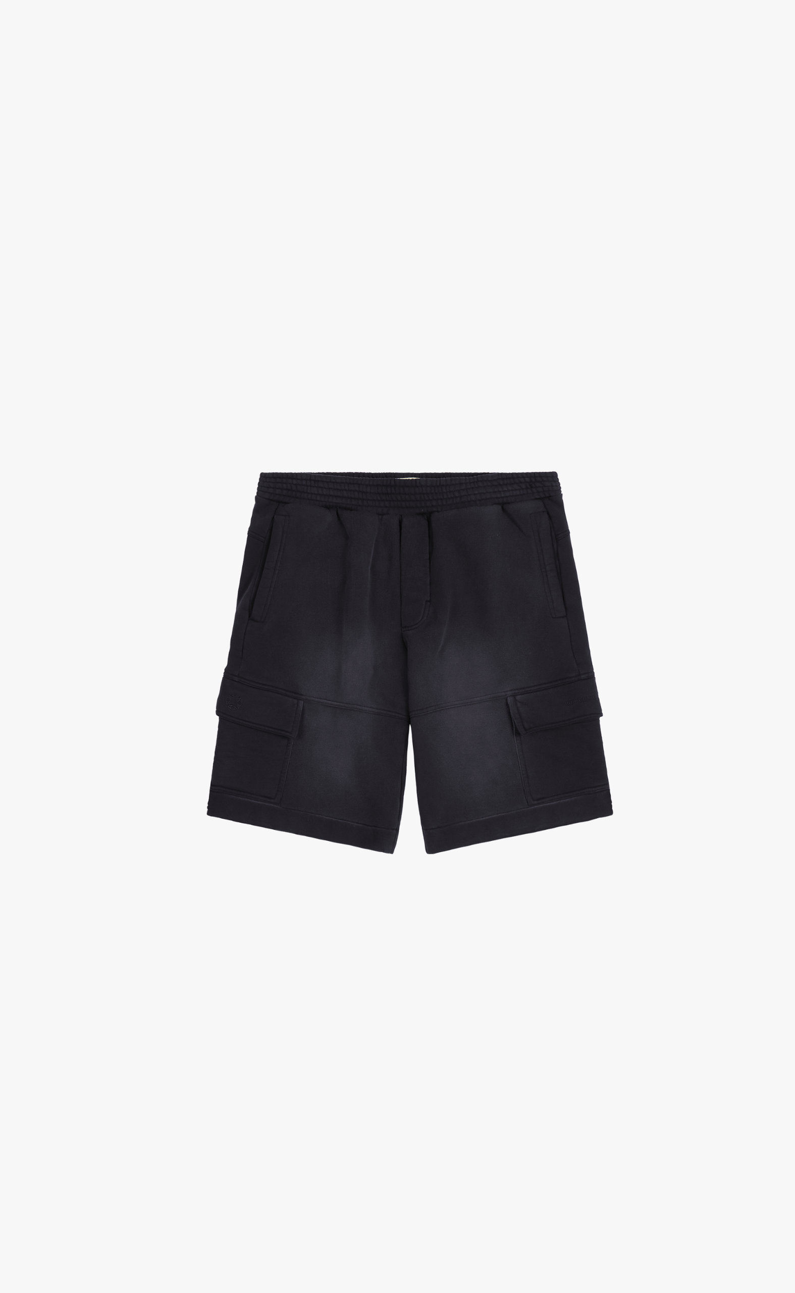 FLEECE GARMENT DYE CARGO BLACK SHORTS