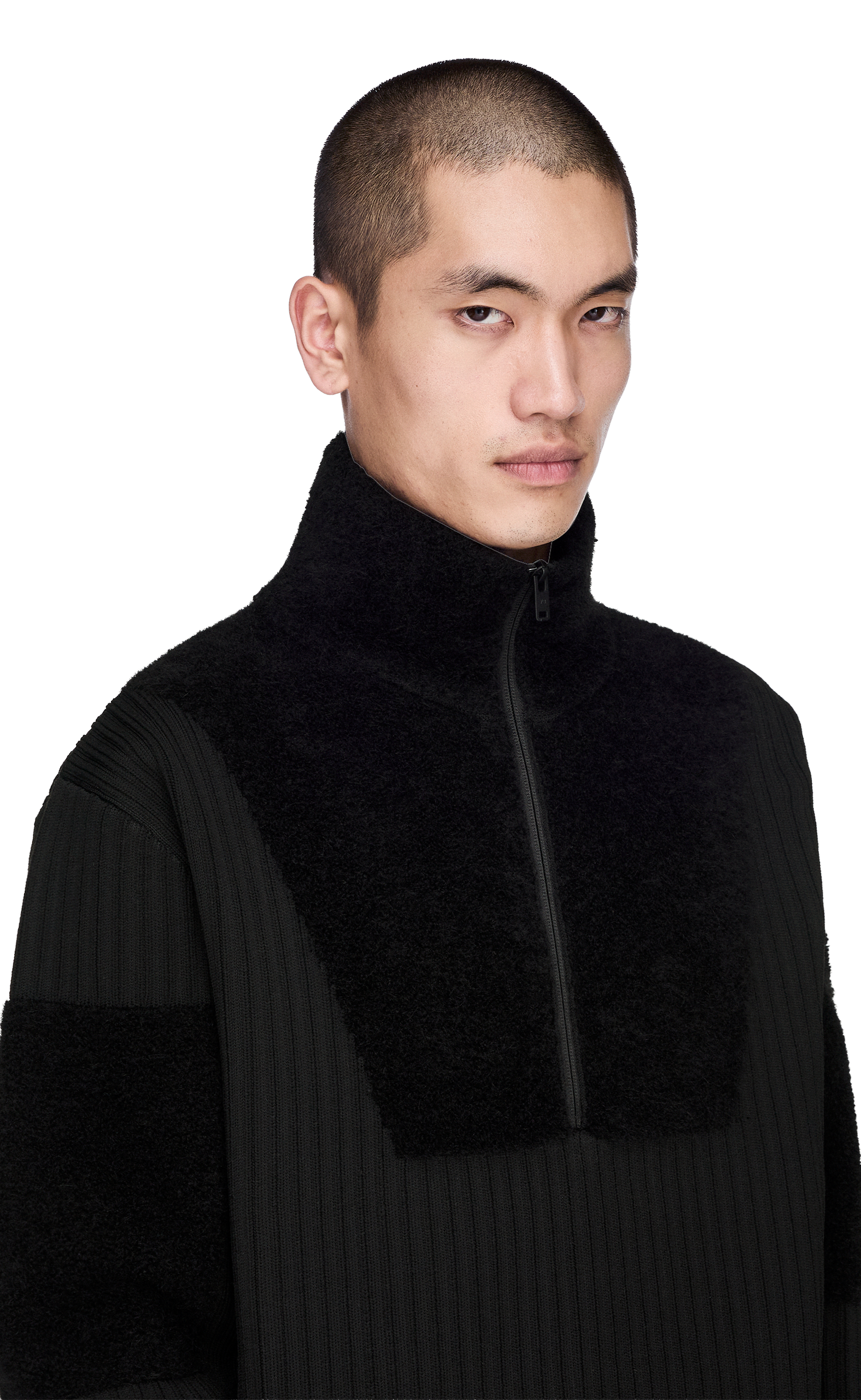 Y-3 KNITTED PANEL BLOCKED BLACK QUARTER ZIP