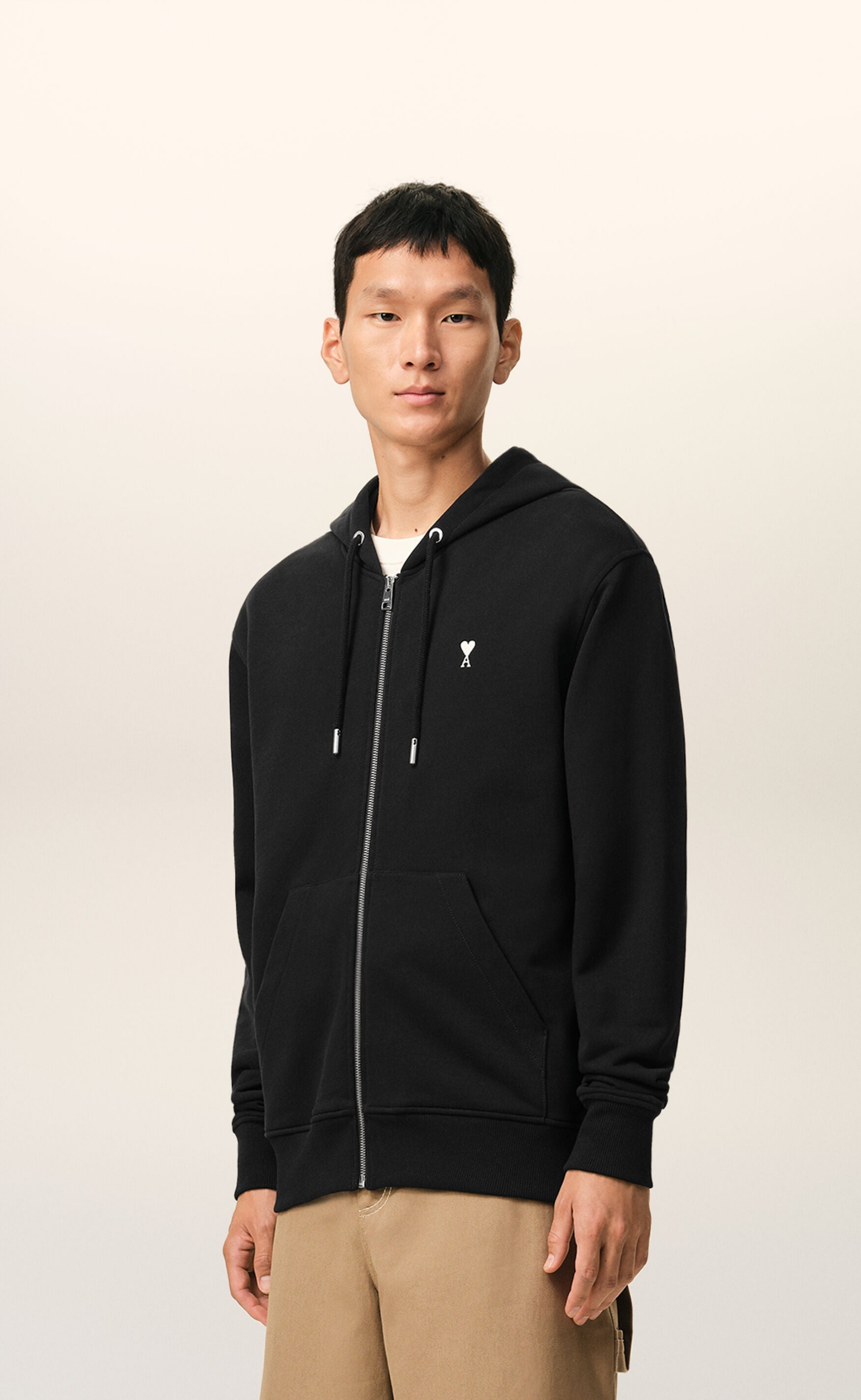 CONTRASTED AMI DE COEUR BLACK ZIP HOODIE