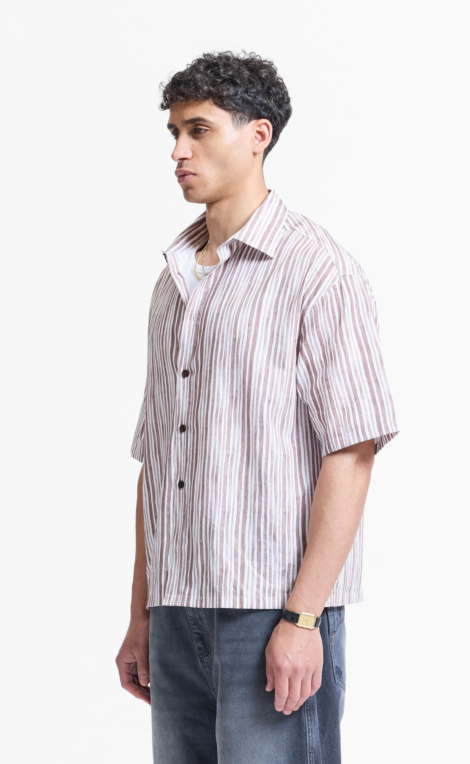 WATERCOLOR SHORT SLEEVE  BROWN SHIRT