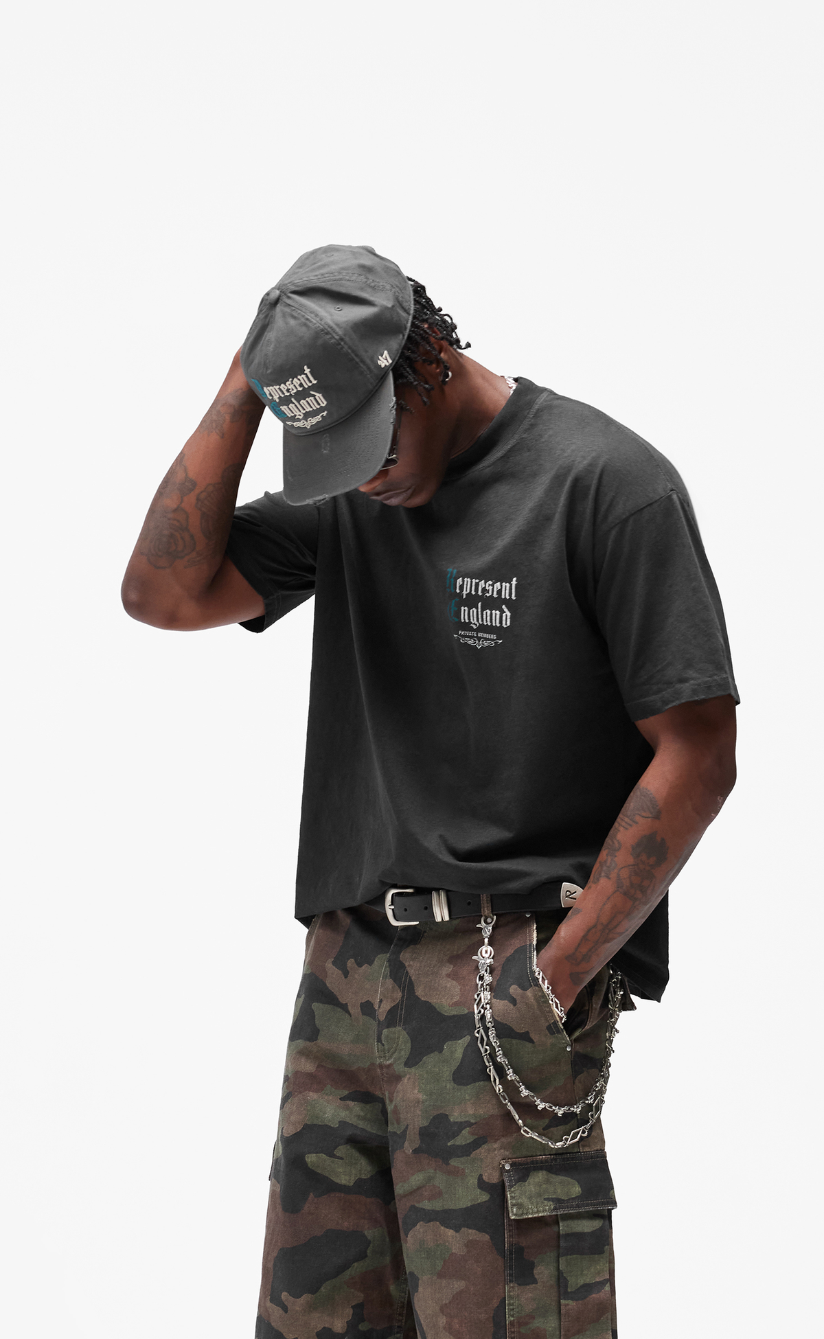 PRIVATE MEMBERS STAINED BLACK T-SHIRT
