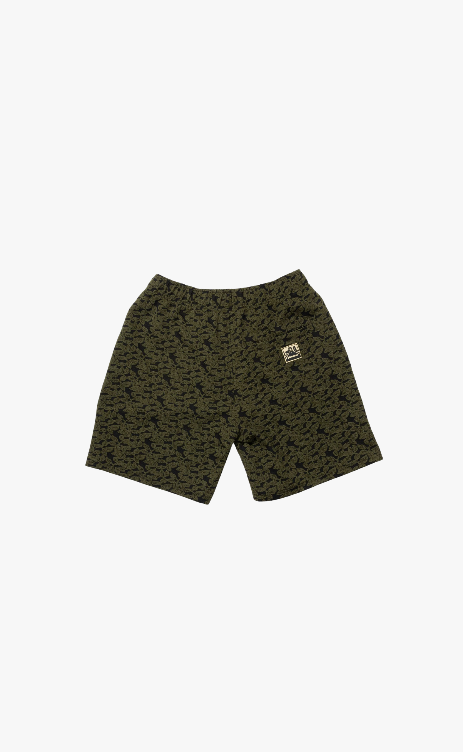 LEAF JACQUARD OLIVE SHORTS