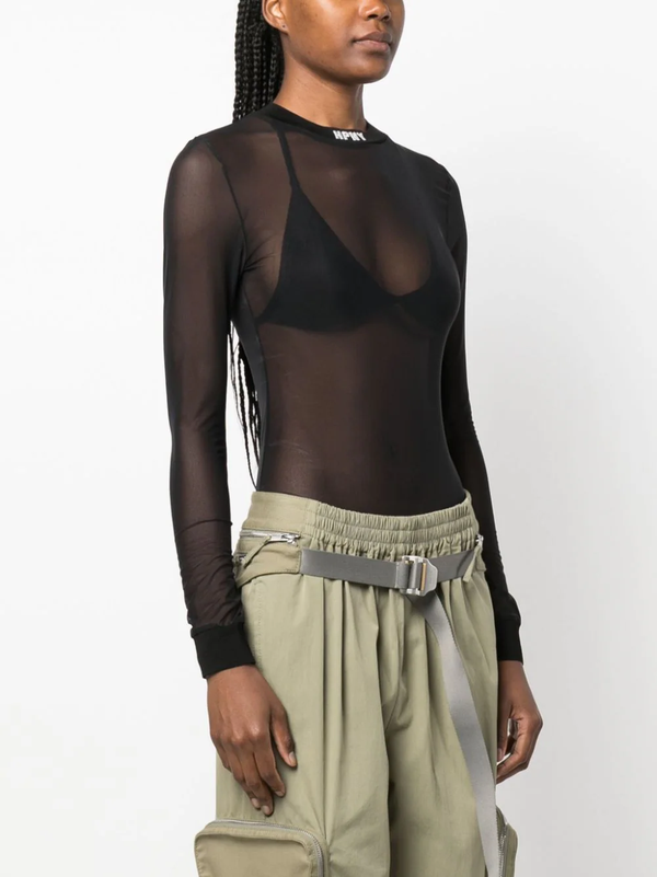 HPNY EMB MESH LS BODY BLACK WHITE