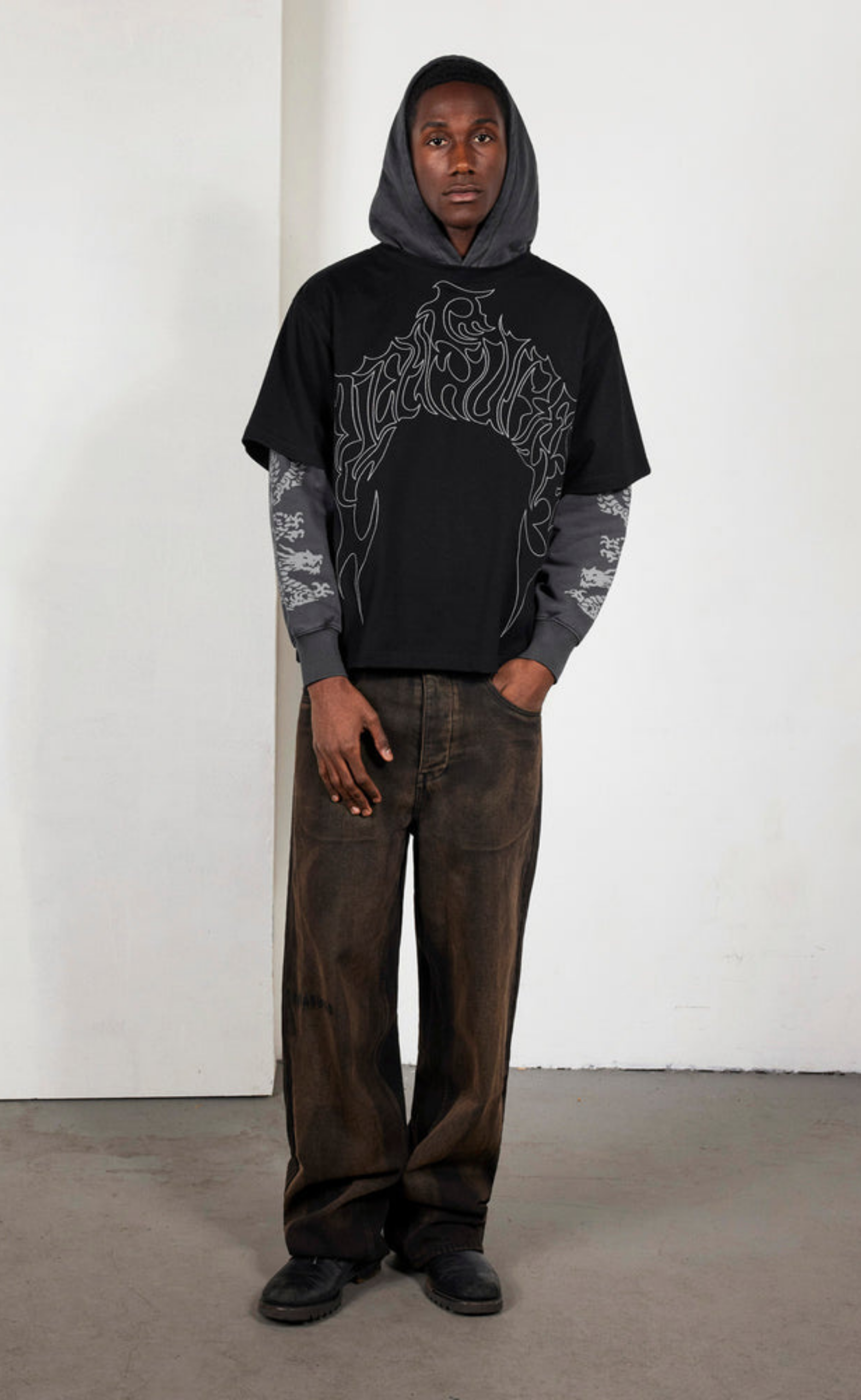 DRAGON LAYERED BLACK HOODIE