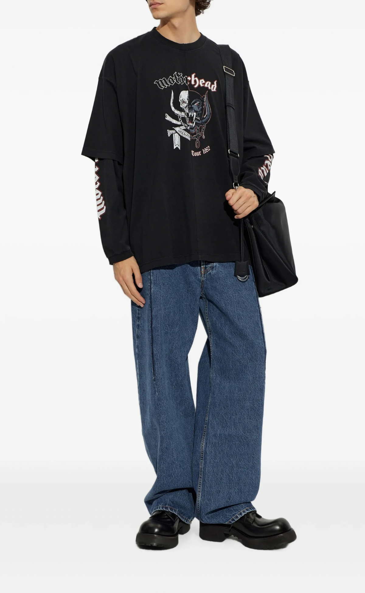 VETEMENTS X MOTORHEAD DOUBLE GRAPHIC CUT-UP WASHED BLACK T-SHIRT