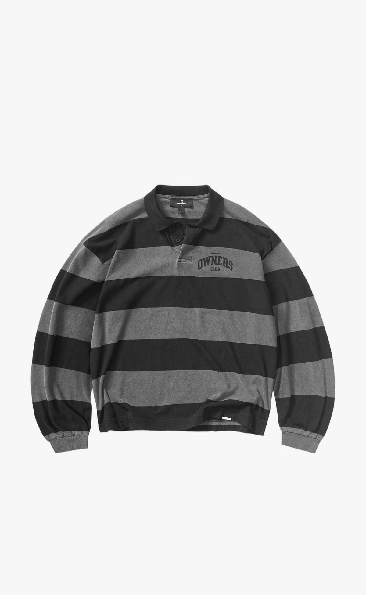 OWNERS RUGBY STRIPE POLO JET BLACK LONGSLEEVE