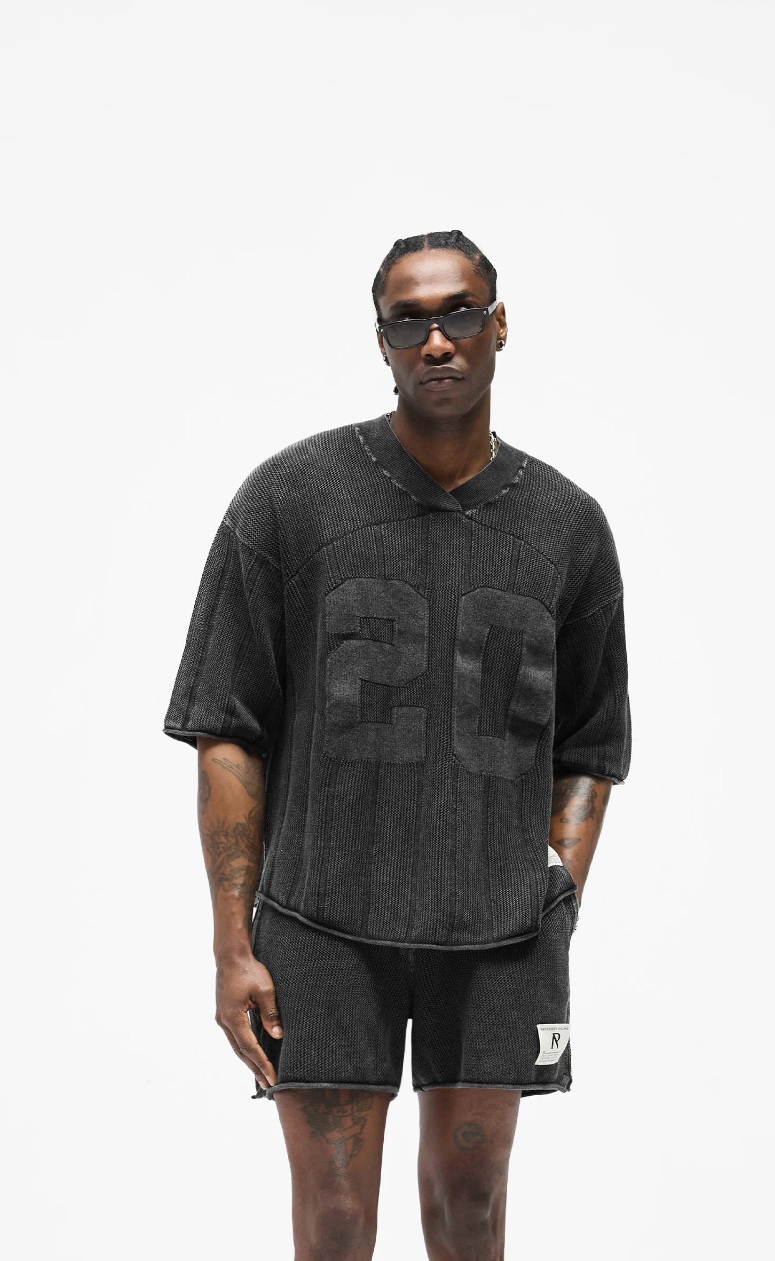 KNITTED VARSITY JERSEY VINTAGE GREY T-SHIRT