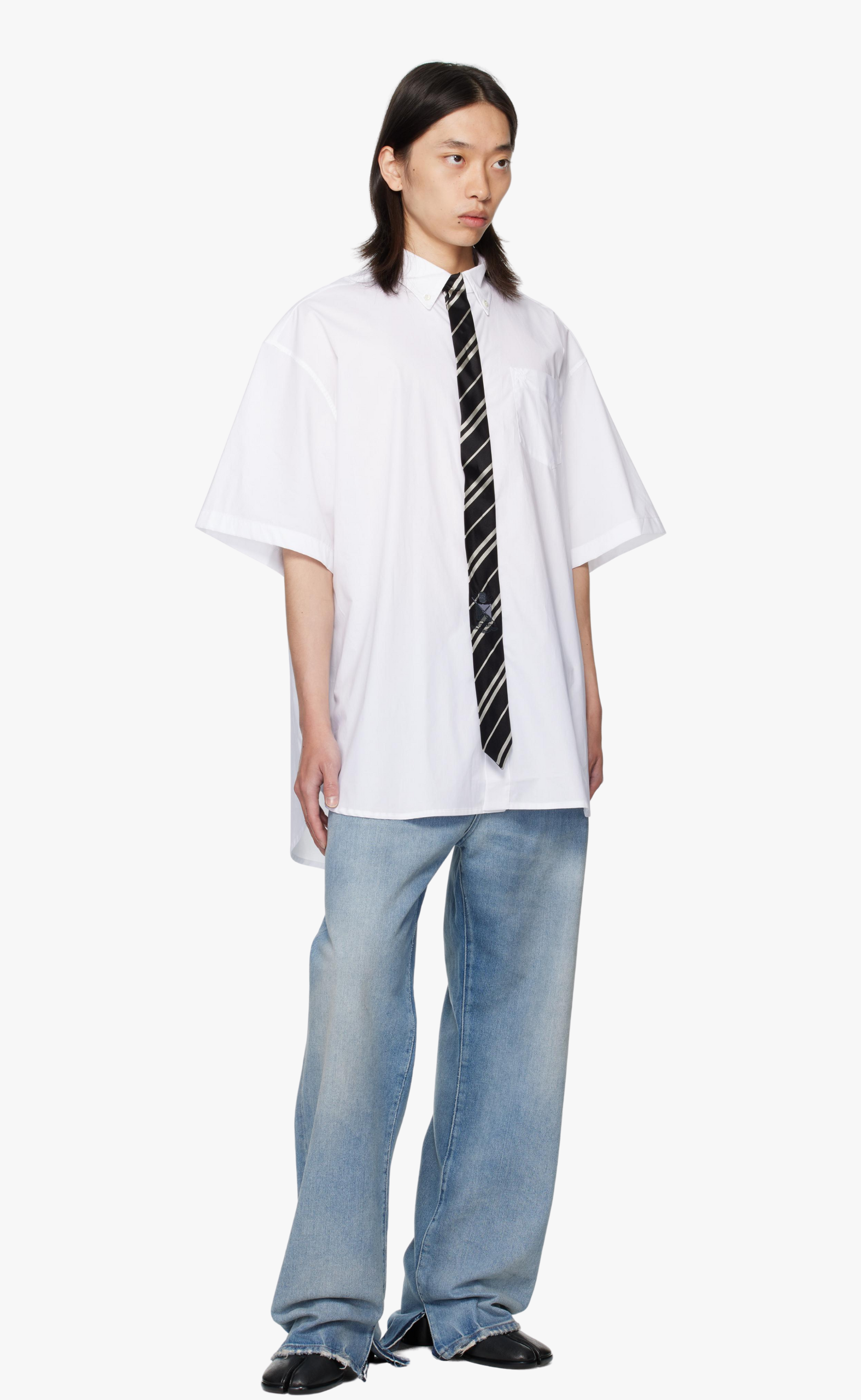 TIE SHORT-SLEEVE WHITE BLACK SHIRT