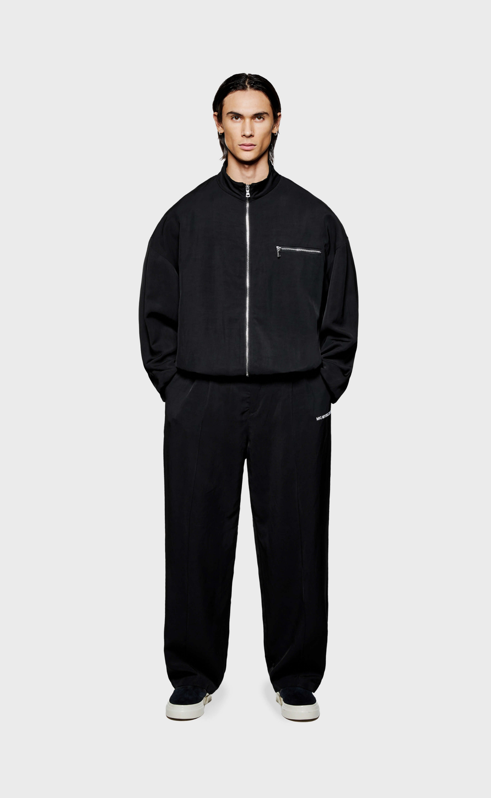 VISCOSE LINEN WIDE FIT SUIT BLACK PANTS