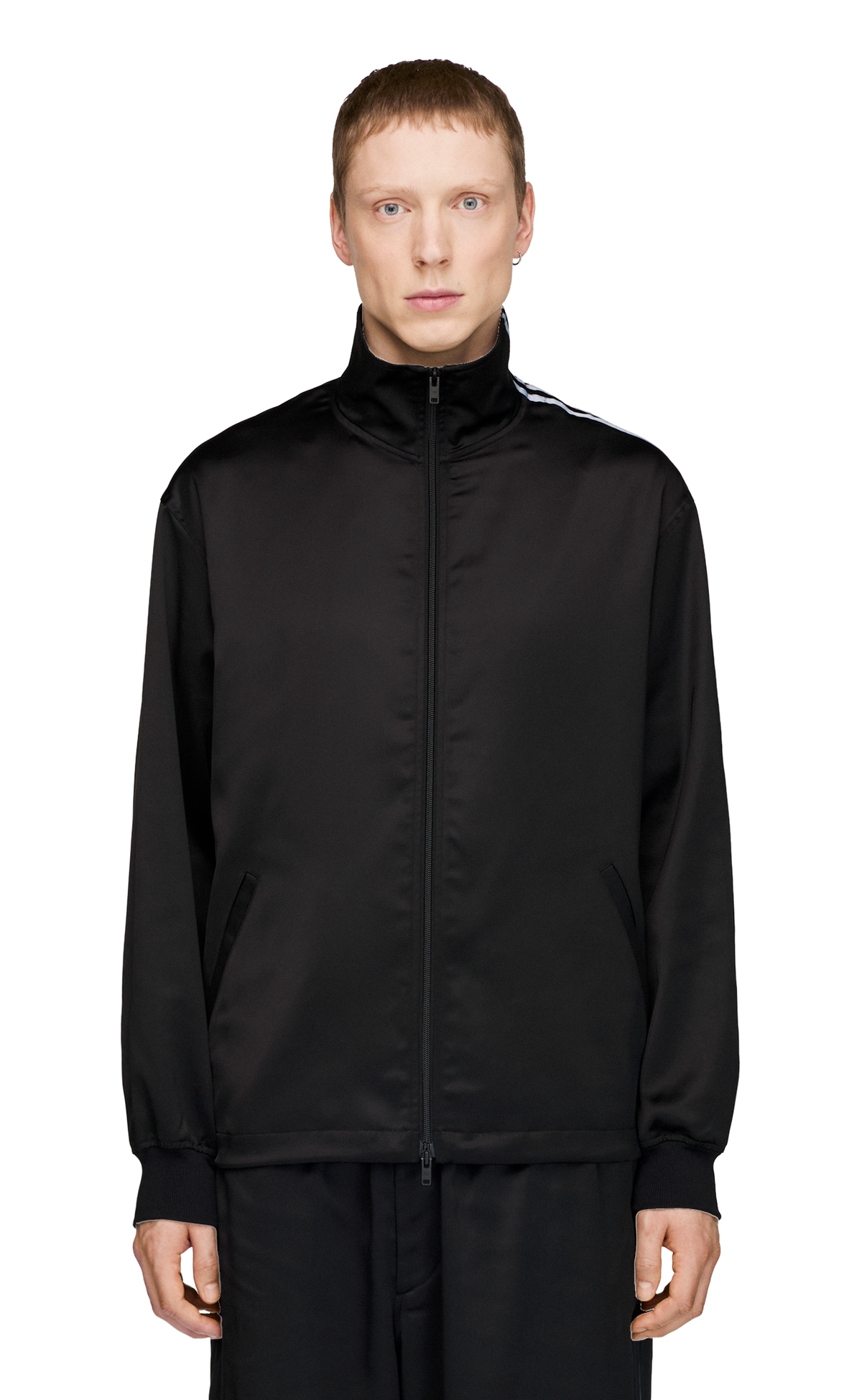 Y-3 SATIN GRADIENT 3 STRIPES TRACK TOP BLACK HOODIE