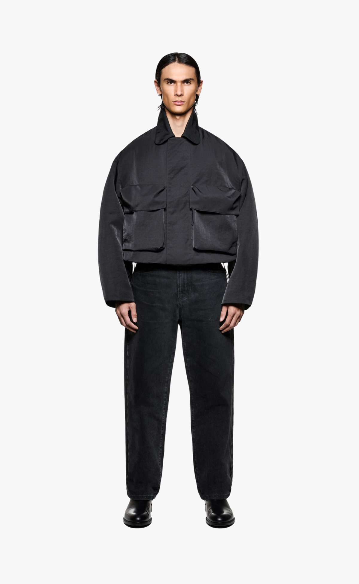 SILKY NYLON PILOT BLACK JACKET