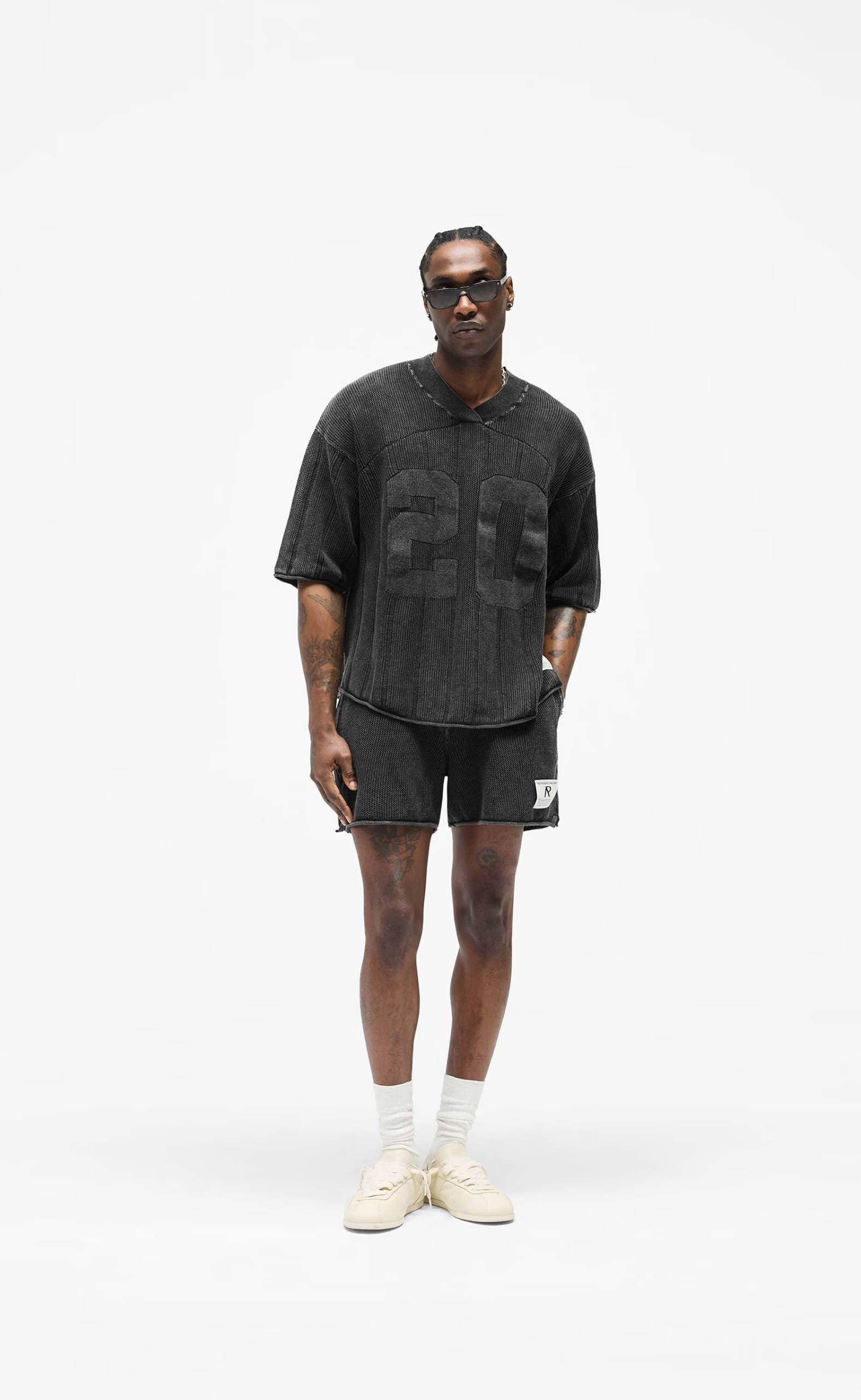 KNITTED VARSITY JERSEY VINTAGE GREY T-SHIRT