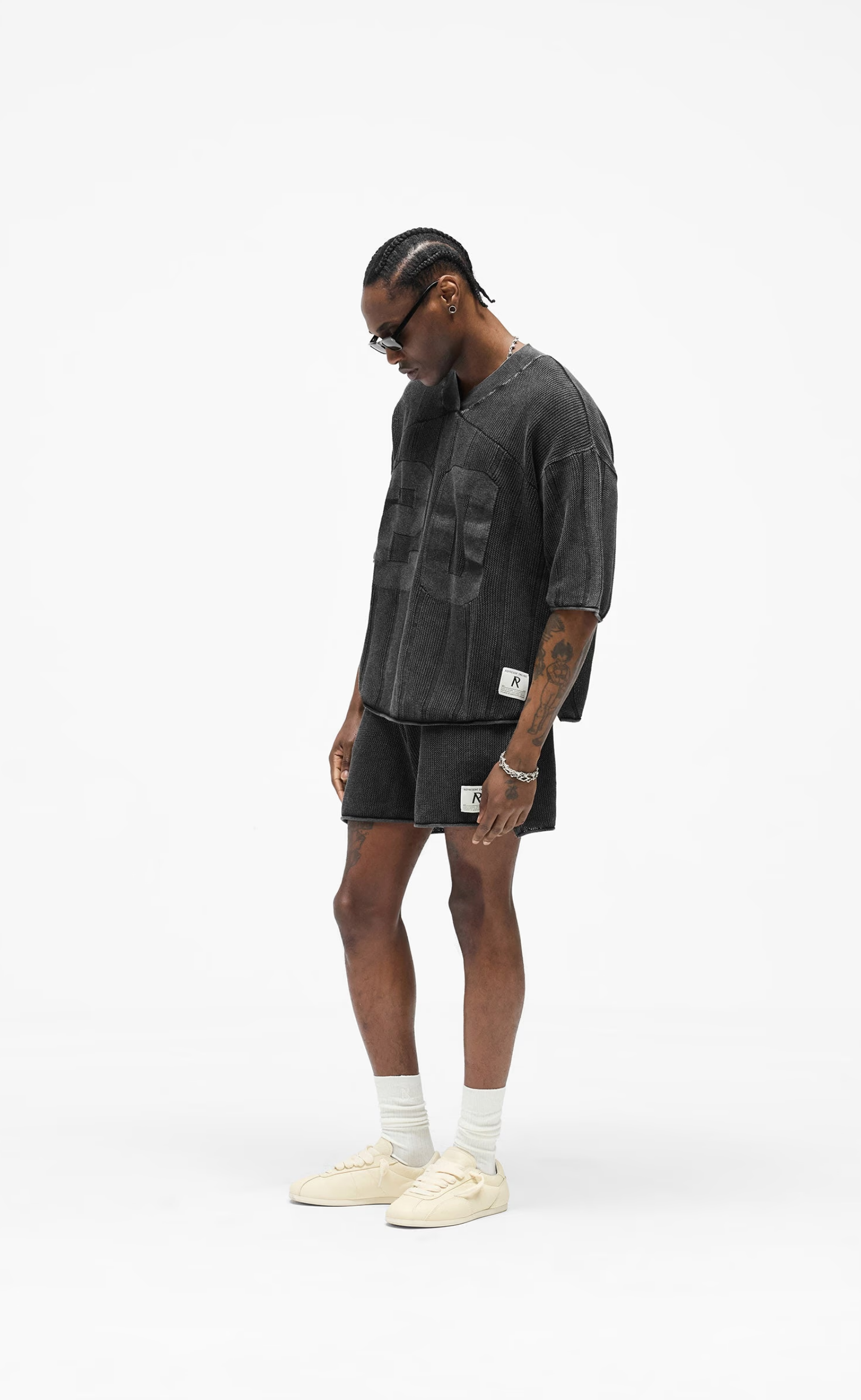 KNITTED VARSITY JERSEY VINTAGE GREY T-SHIRT