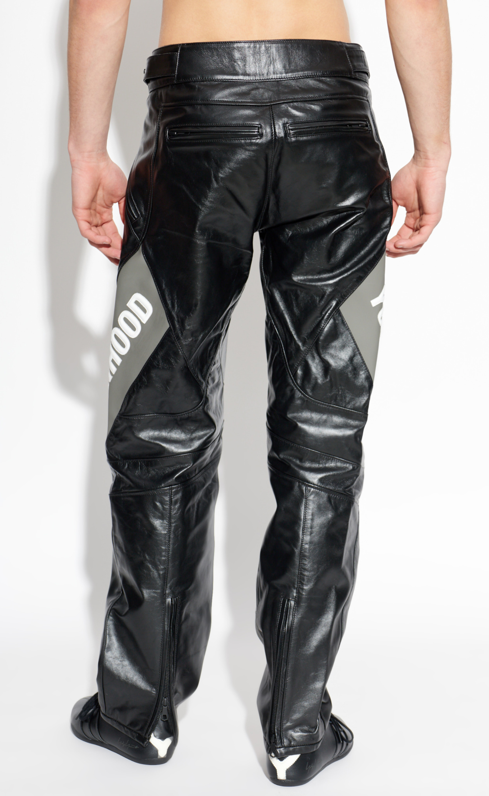 Y-3 NBHD MOTO BLACK LEATHER PANTS