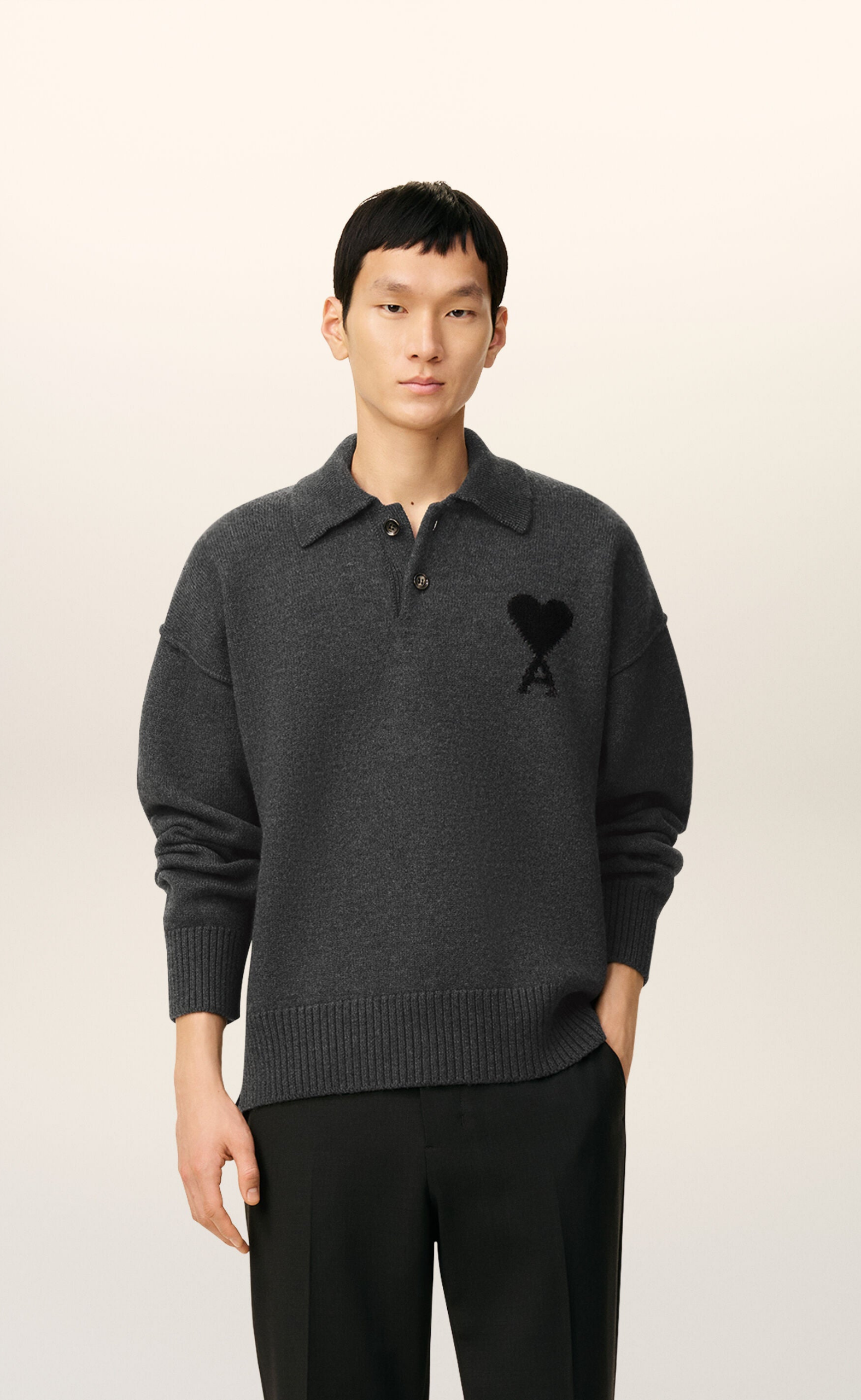 ADC FELTED POLO HEATHER GREY SWEATER