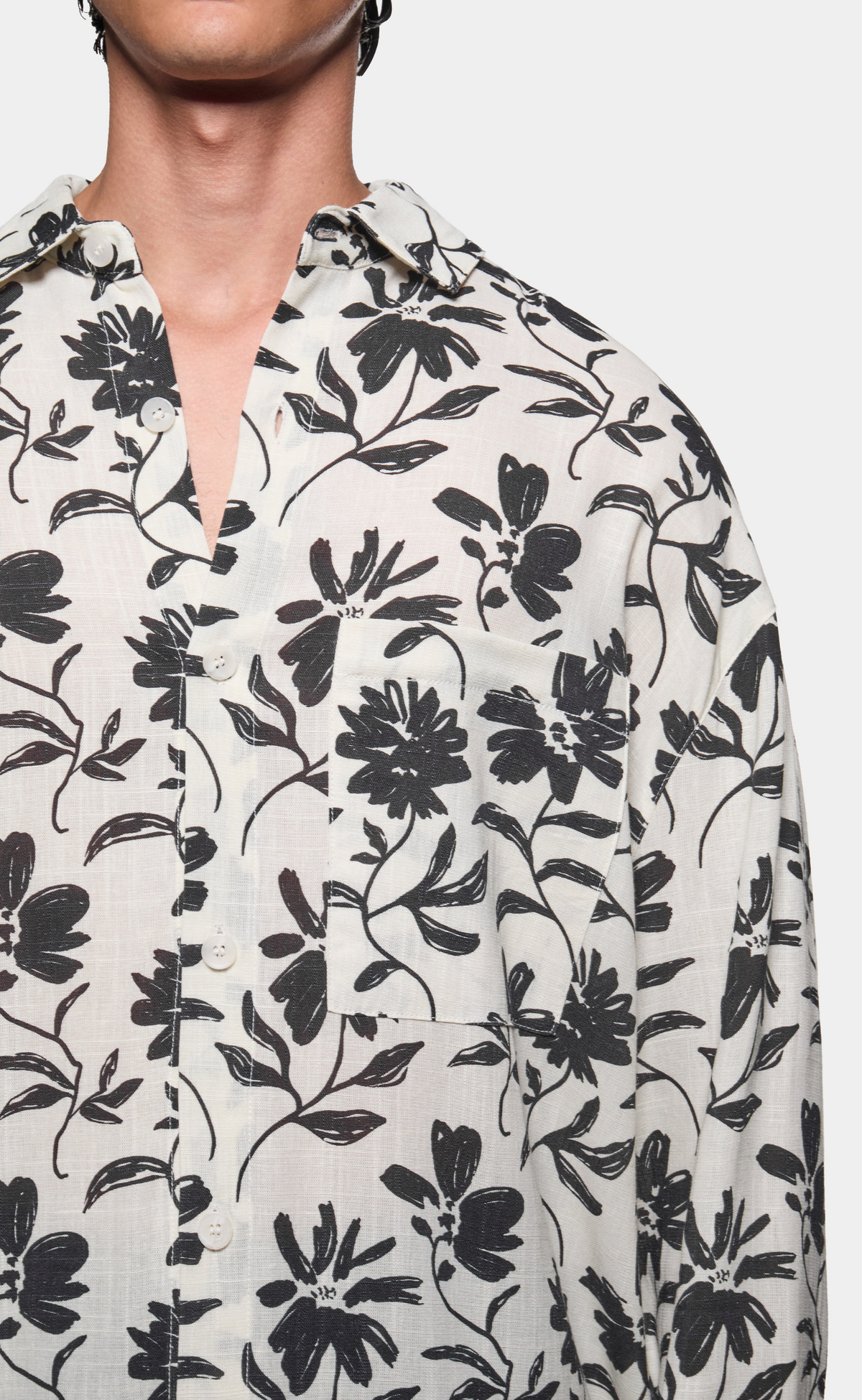 FLORAL LINEN BOX DRESS RAW SHIRT