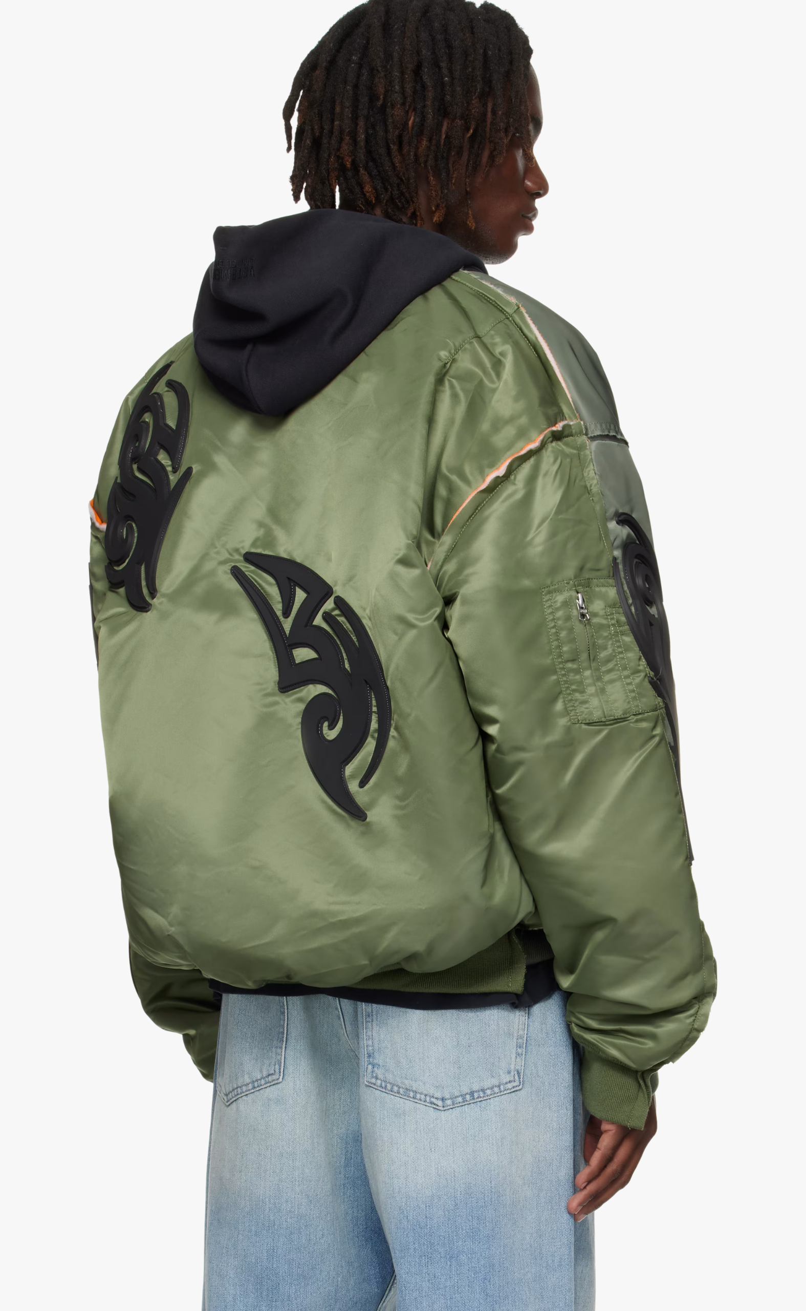 TRIBAL REWORKED BOMBER GREEN BLACK JACKET