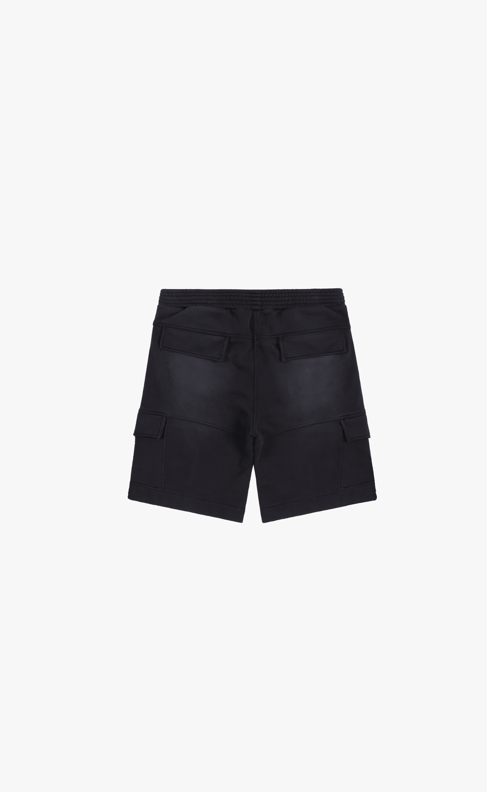 FLEECE GARMENT DYE CARGO BLACK SHORTS