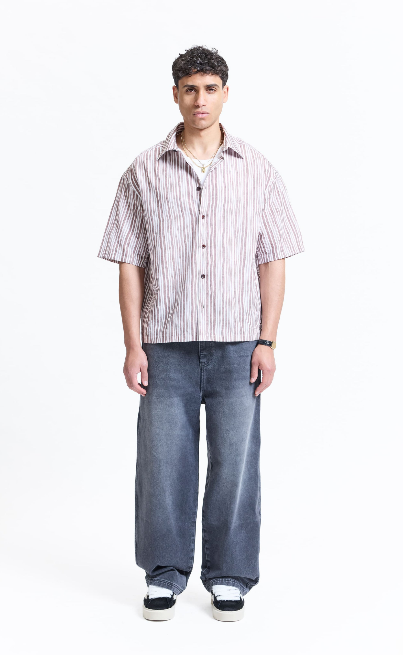 WATERCOLOR SHORT SLEEVE  BROWN SHIRT