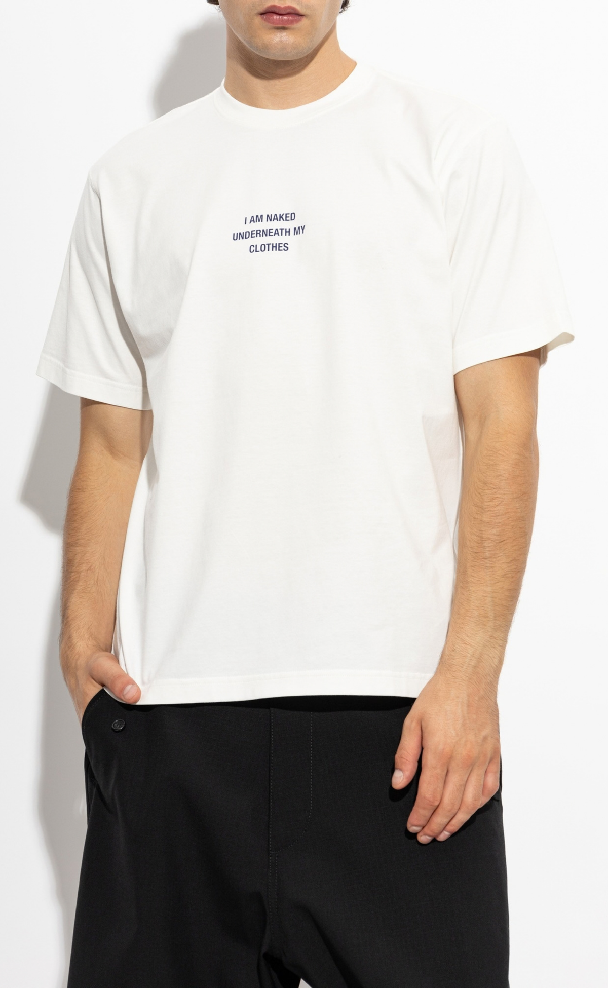 I AM NAKED UNDER MY CLOTHES REGULAR FIT WHITE T-SHIRT