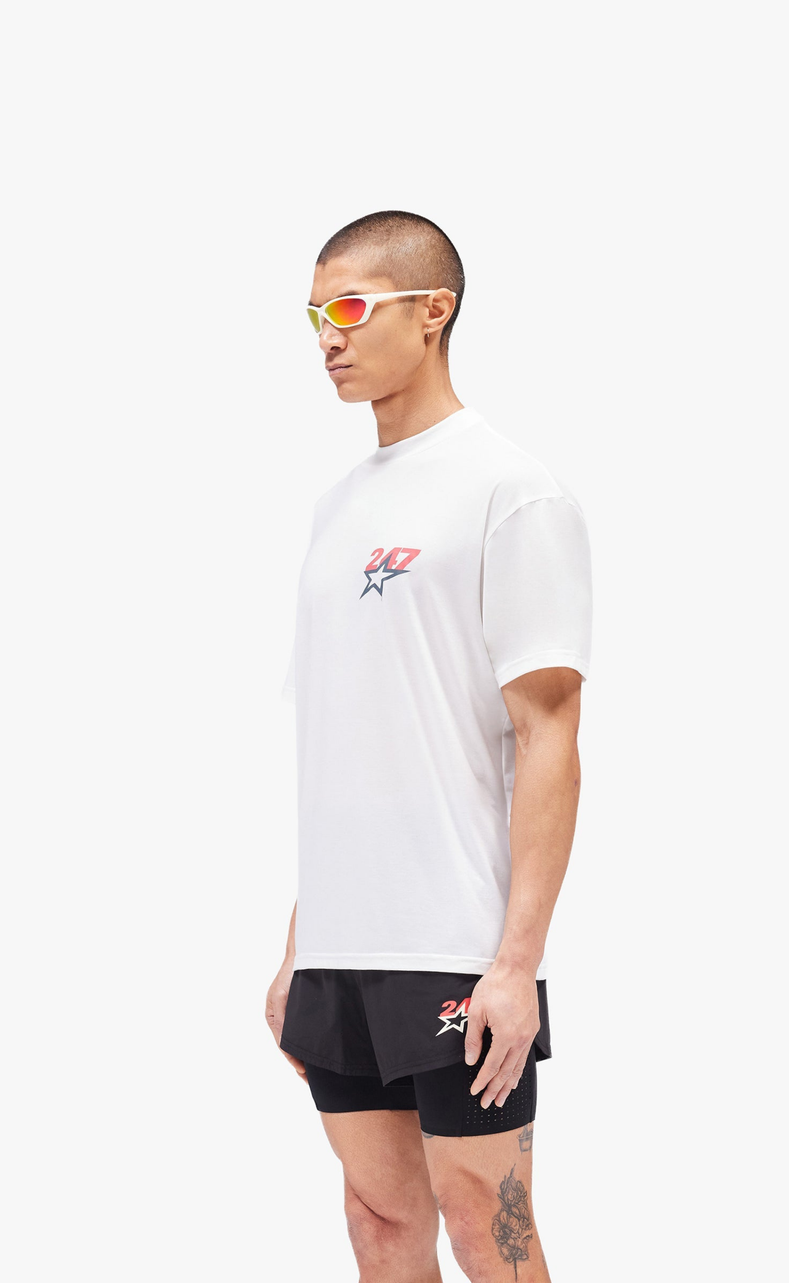 TEAM 247 STAR PRINT OVERSIZED FLAT WHITE T-SHIRT