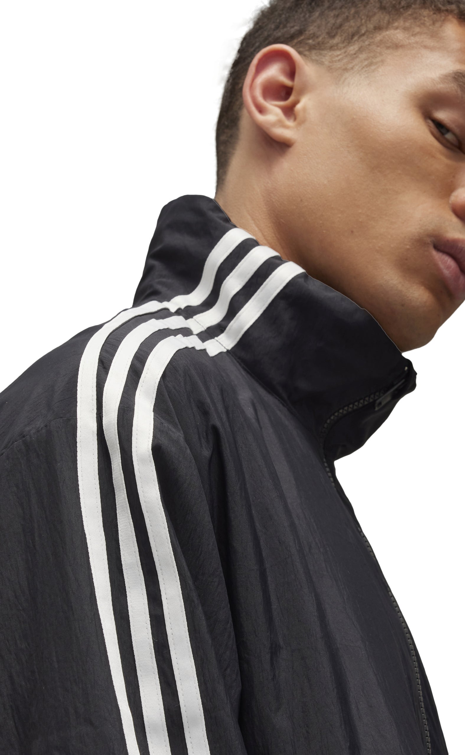 3-STRIPES NYLON SHELL HALF ZIP BLACK JACKET